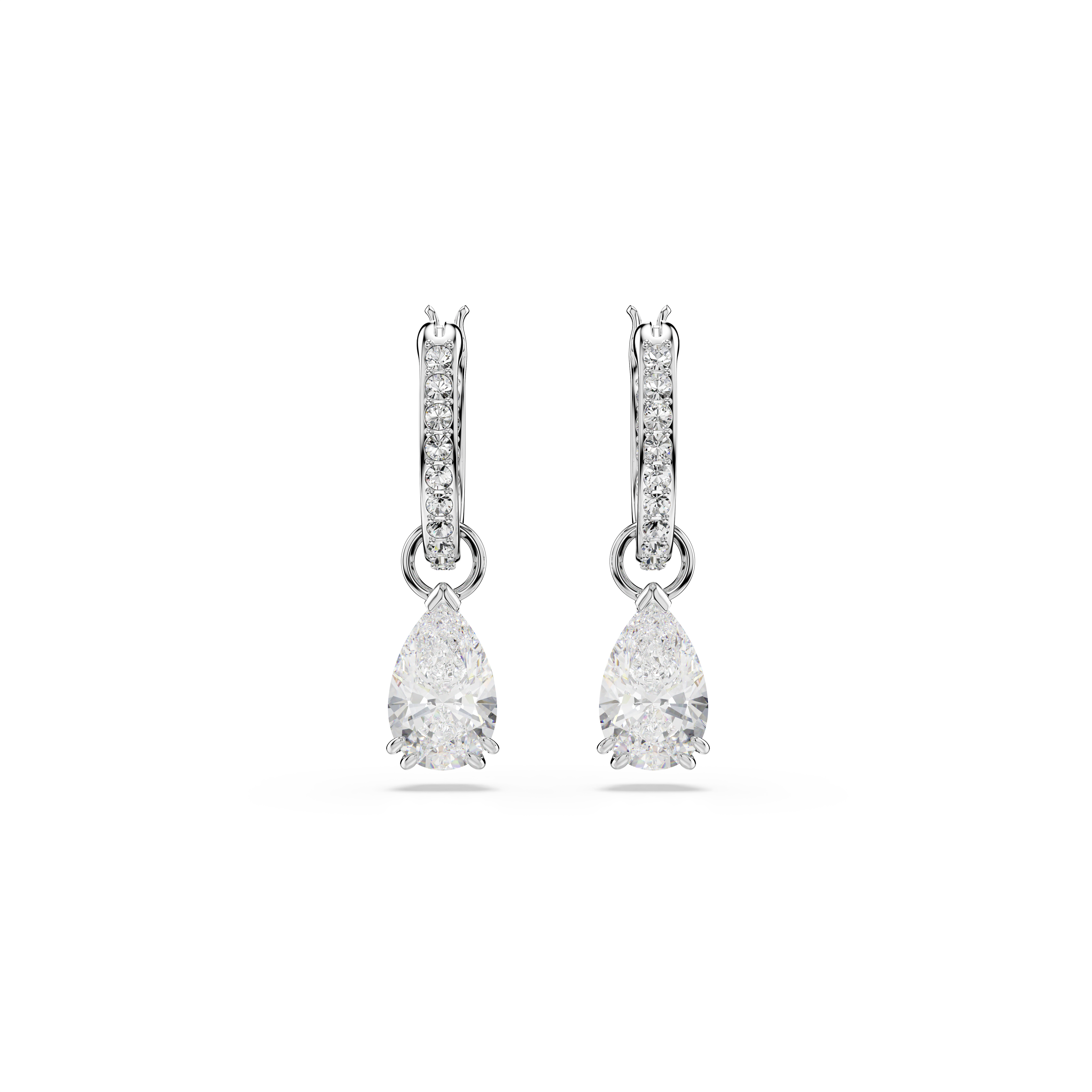 Swarovski Stilla drop earrings, Pear cut, Round cut, White, Rhodium plated 5636716