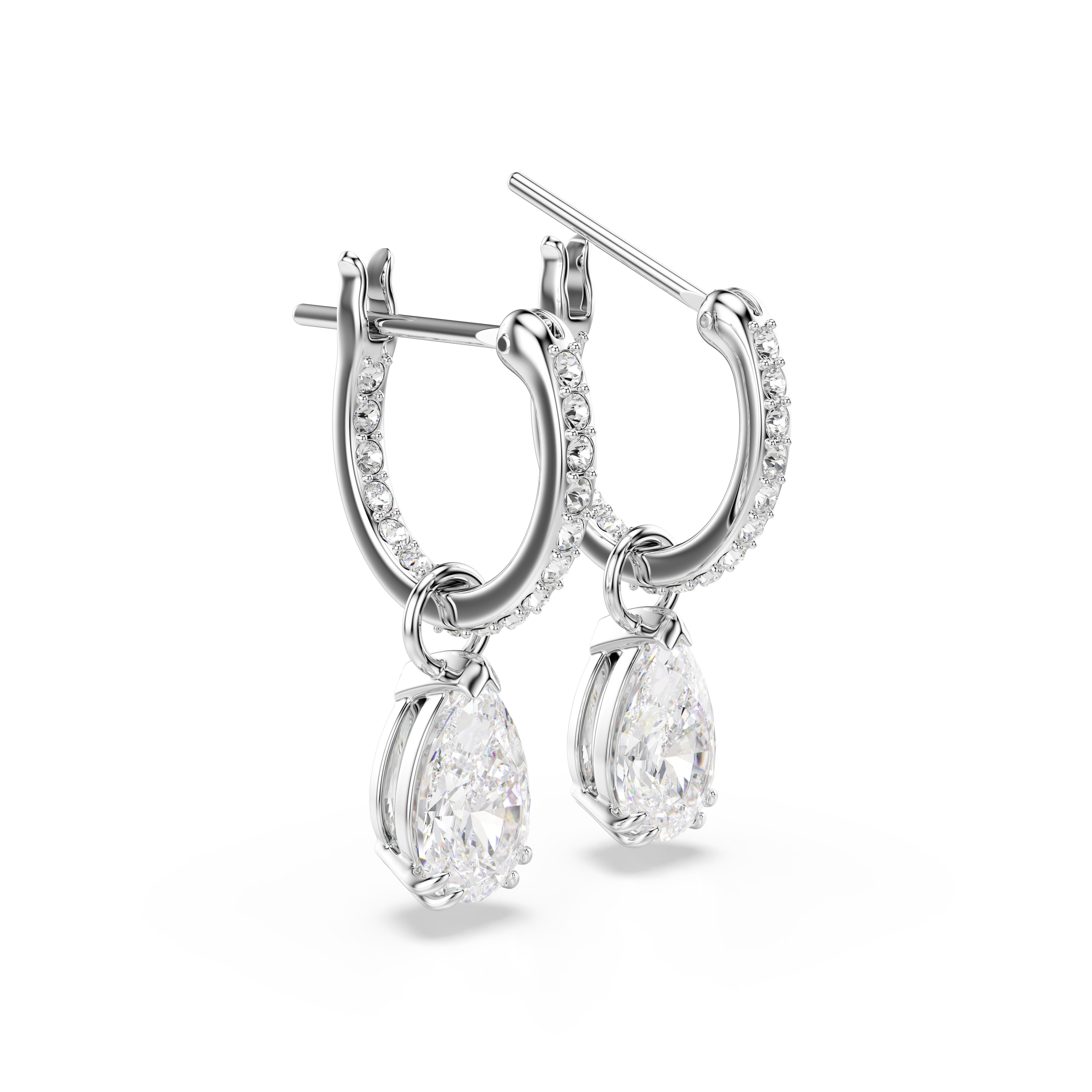Swarovski Stilla drop earrings, Pear cut, Round cut, White, Rhodium plated 5636716