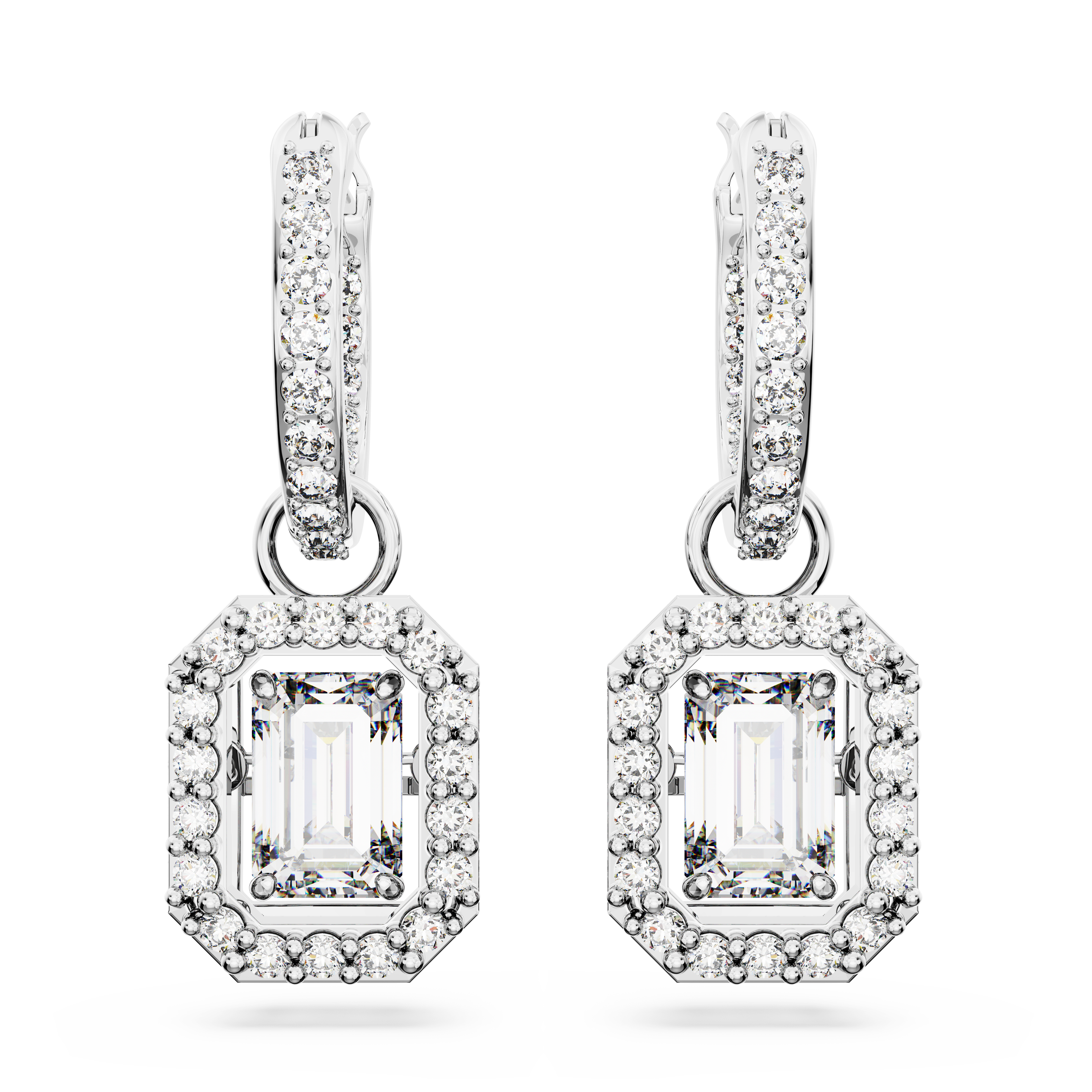 Swarovski Una drop earrings, Octagon cut, White, Rhodium plated 5638495