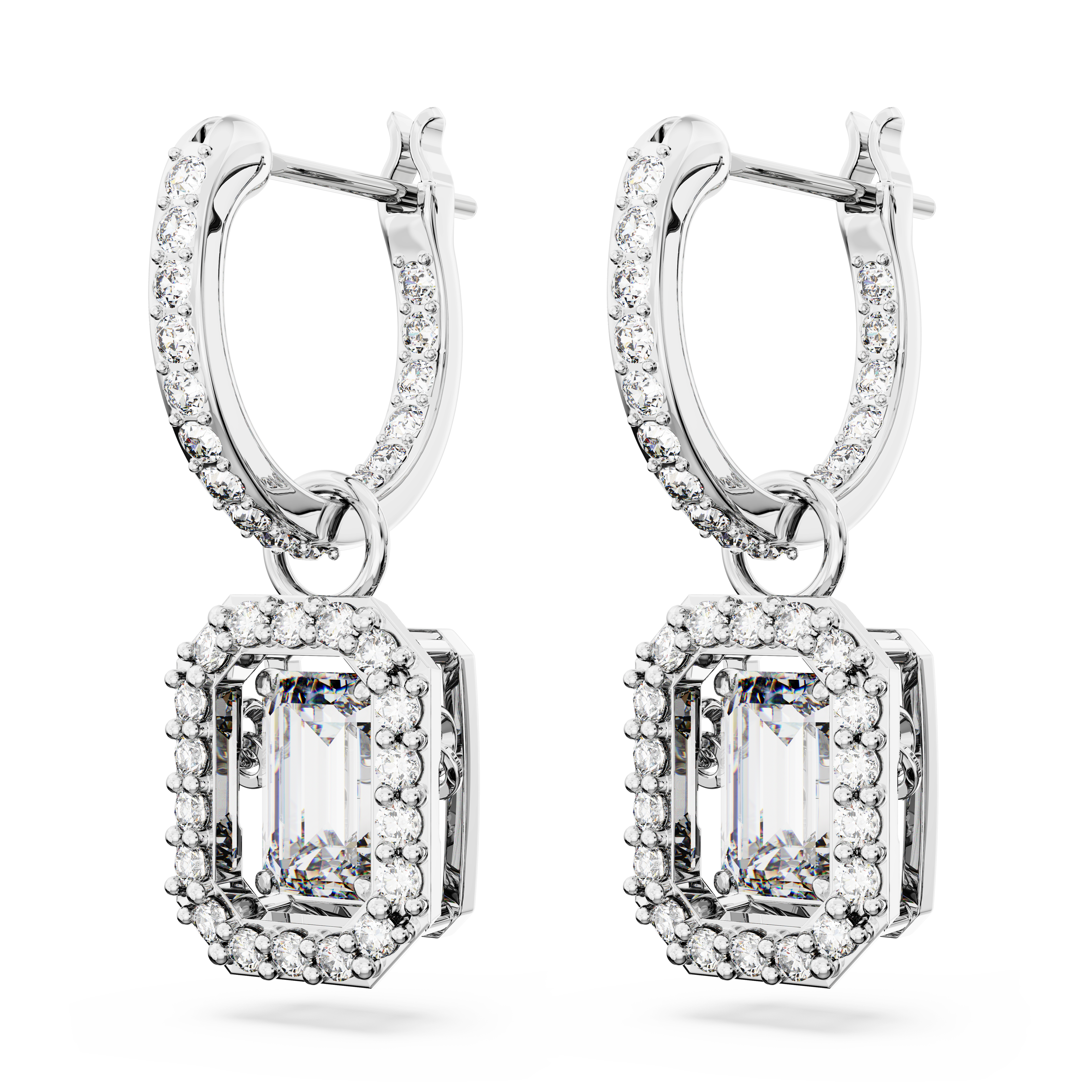 Swarovski Una drop earrings, Octagon cut, White, Rhodium plated 5638495