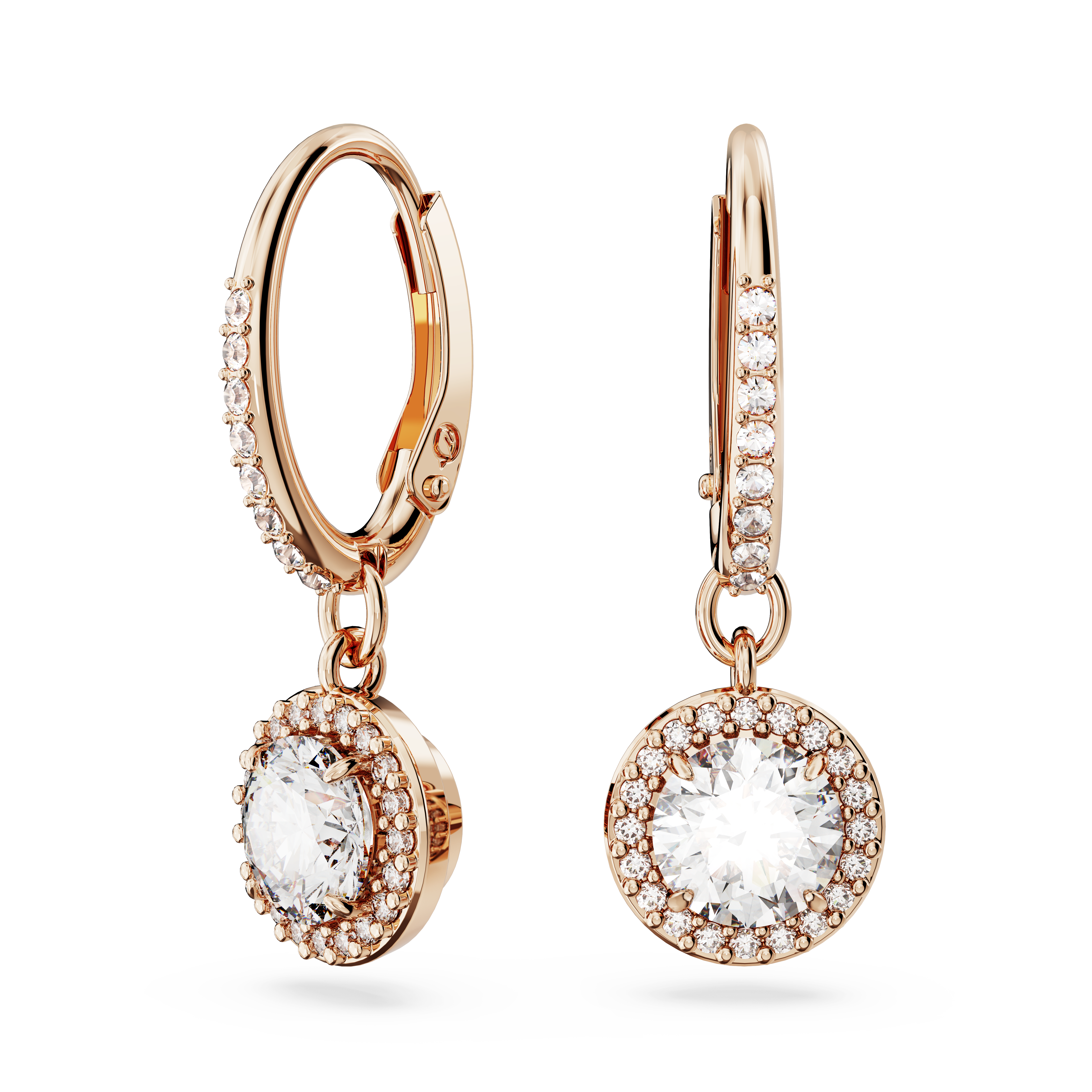 Swarovski Una Angelic drop earrings, Round cut, Pavé, White, Rose gold-tone plated 5638769