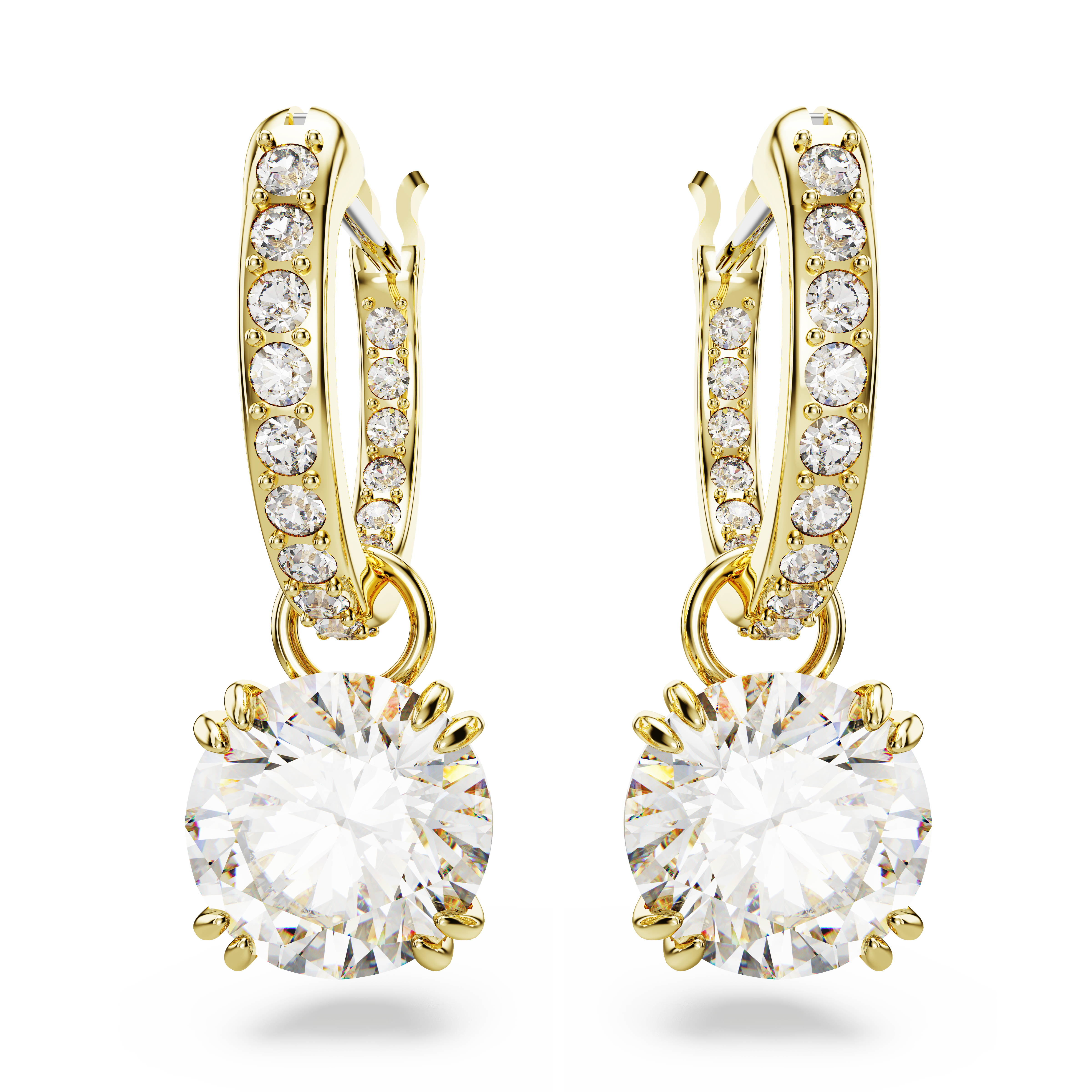 Swarovski Stilla drop earrings, Round cut, White, Gold-tone plated 5638802