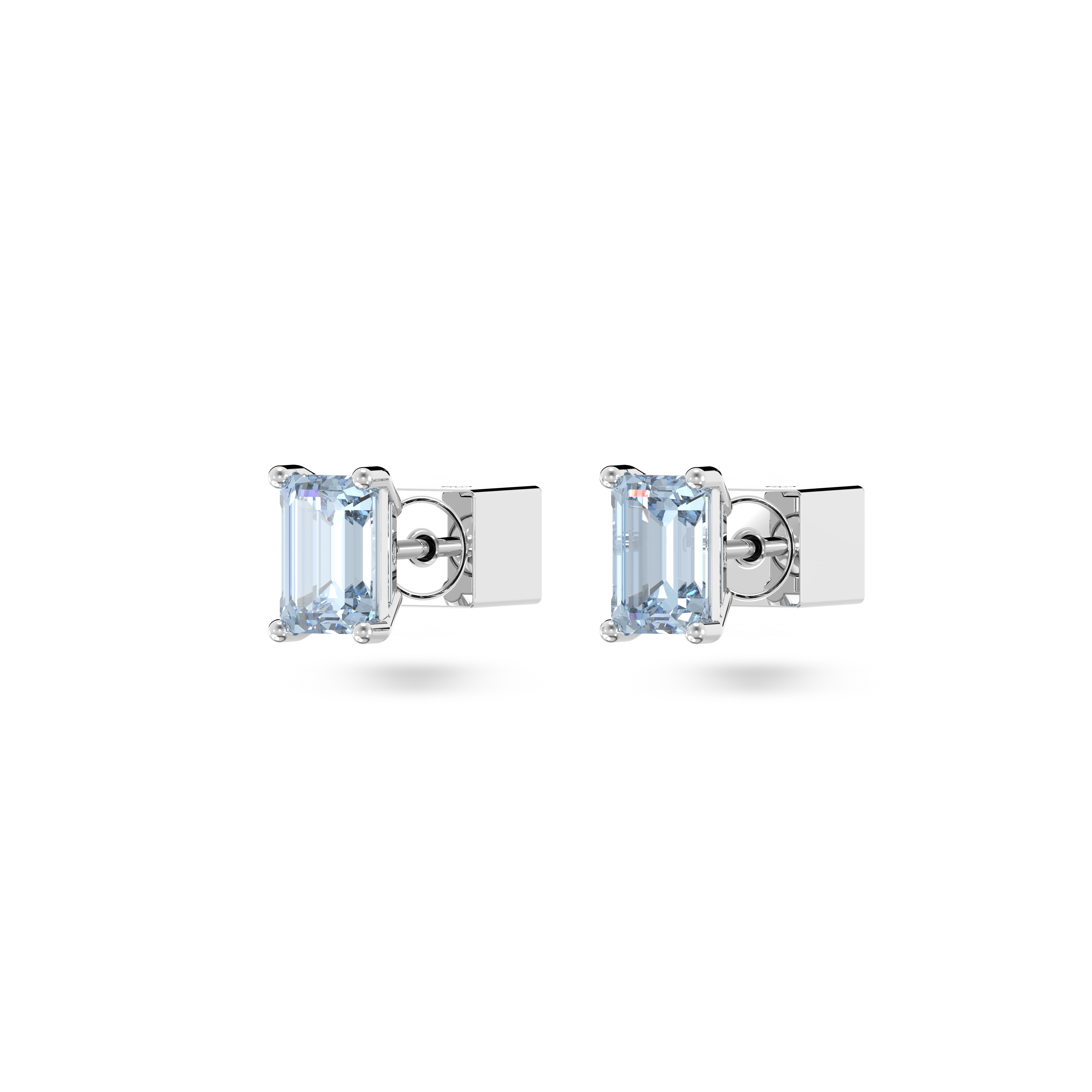 SWAROVSKI STILLA STUD EARRINGS, OCTAGON CUT, BLUE, RHODIUM PLATED 5639134
