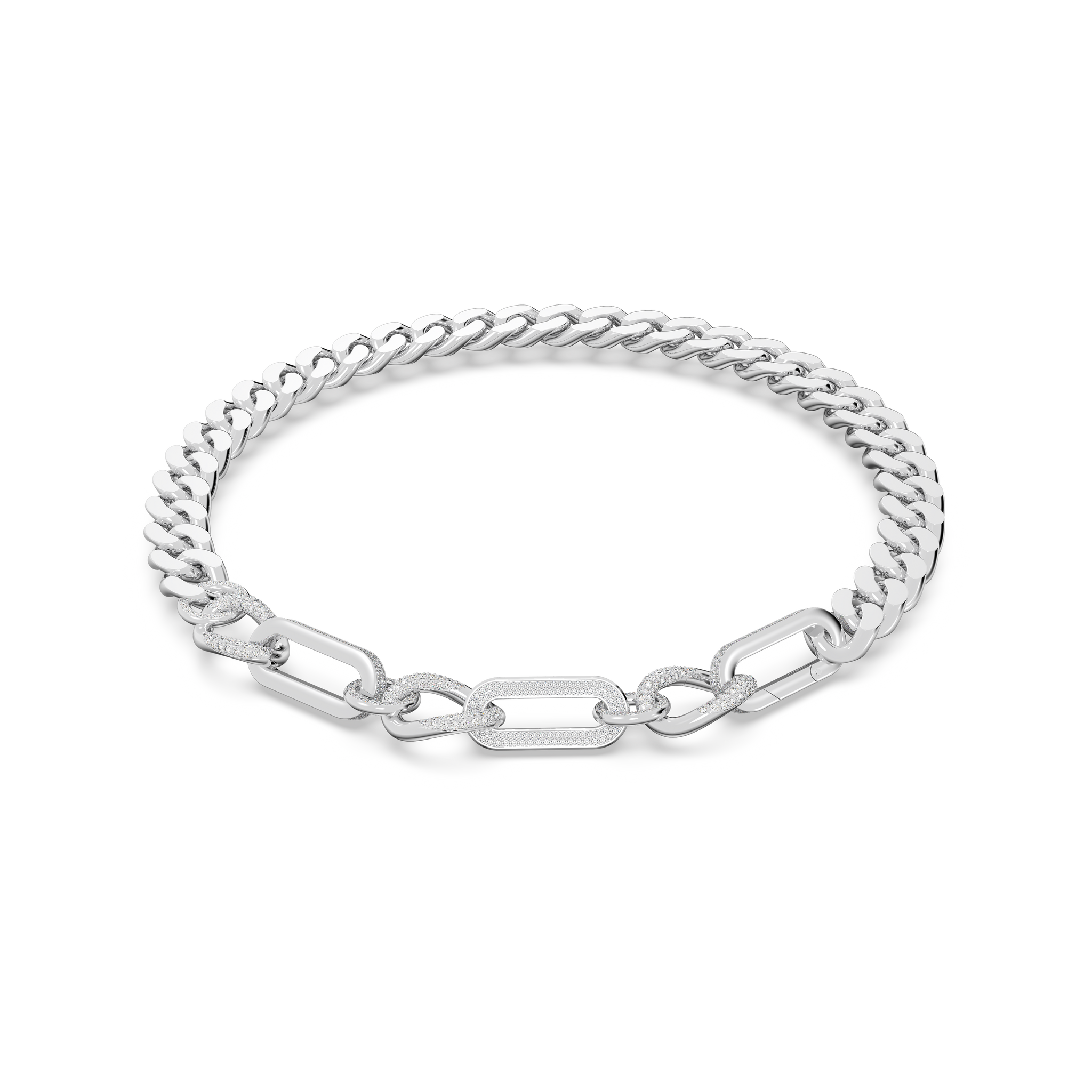 Swarovski Dextera necklace, Statement, Mixed links, White, Rhodium