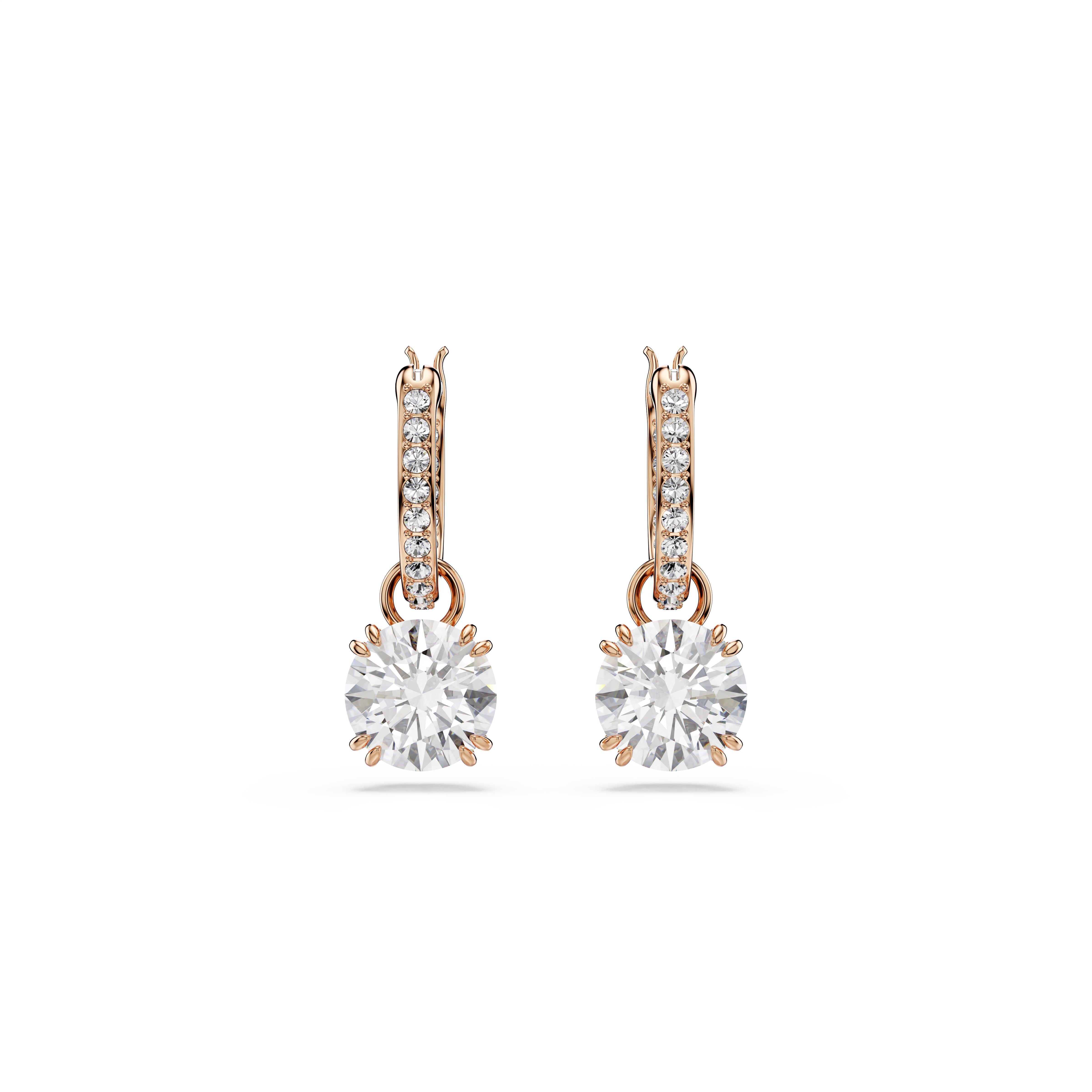 Swarovski Stilla drop earrings, Round cut, White, Rose gold-tone plated 5639975