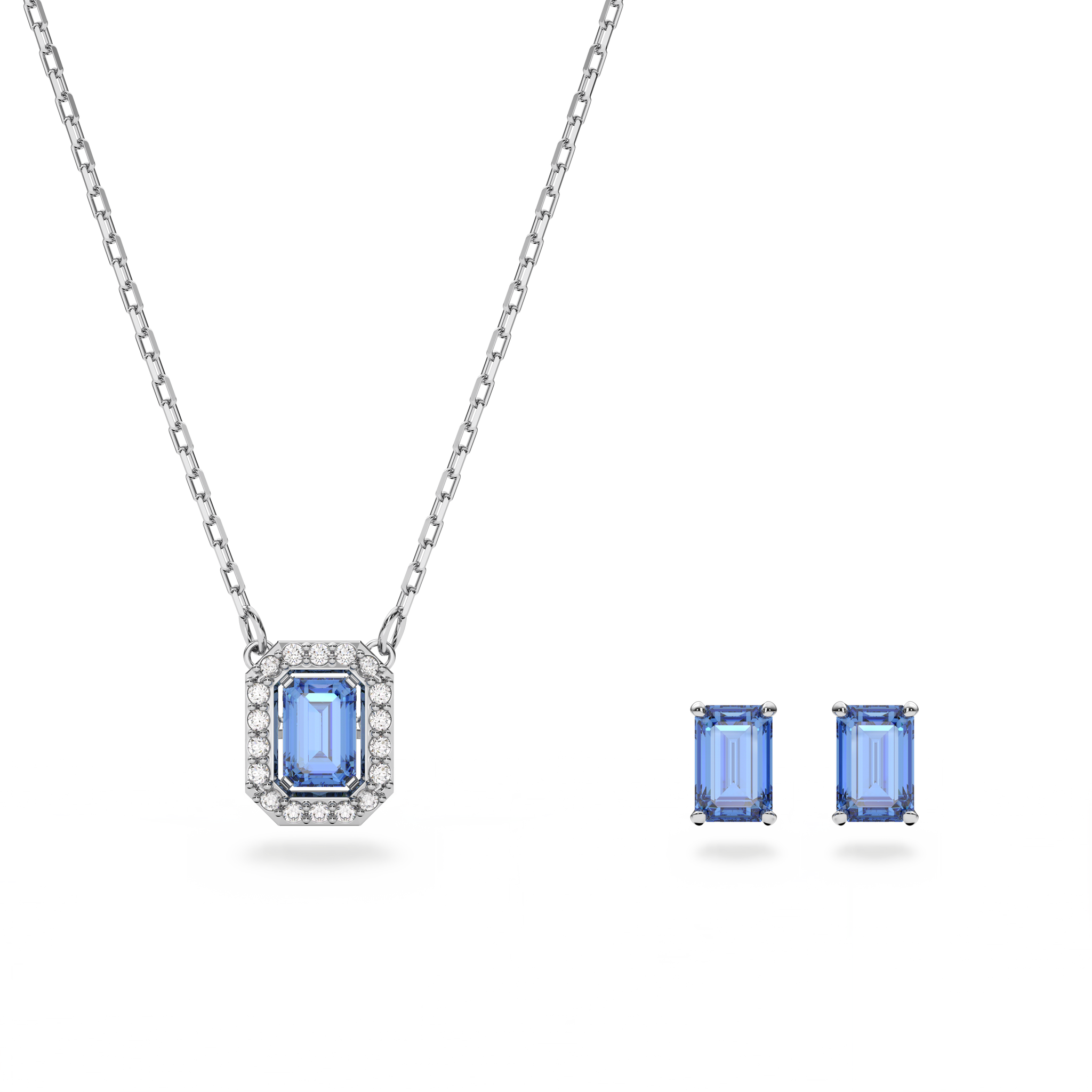 ukisseli55 Swarovski Millenia set, Octagon cut, Blue, Rhodium plated