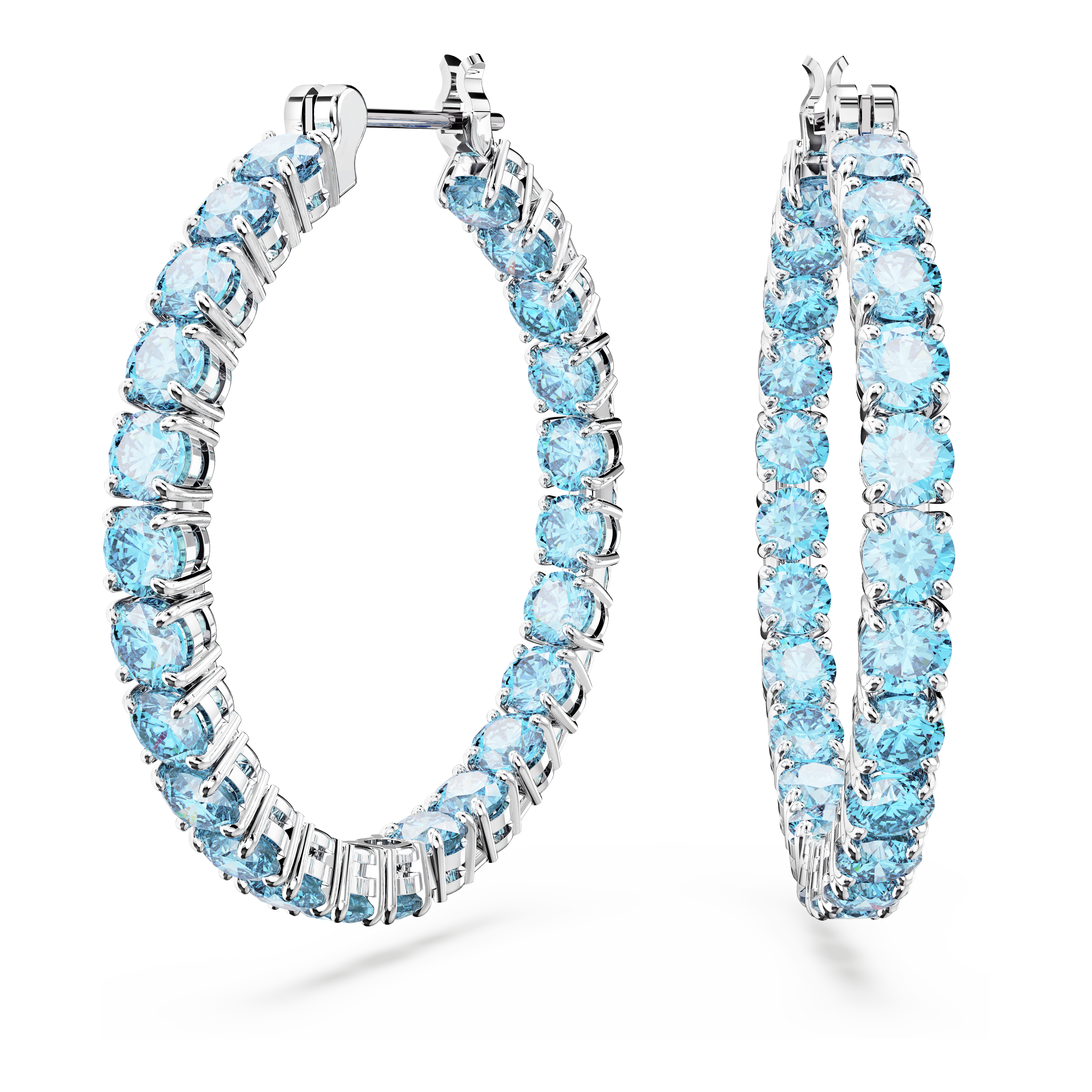 SWAROVSKI MATRIX HOOP EARRINGS, ROUND CUT, BLUE, RHODIUM PLATED 5647446