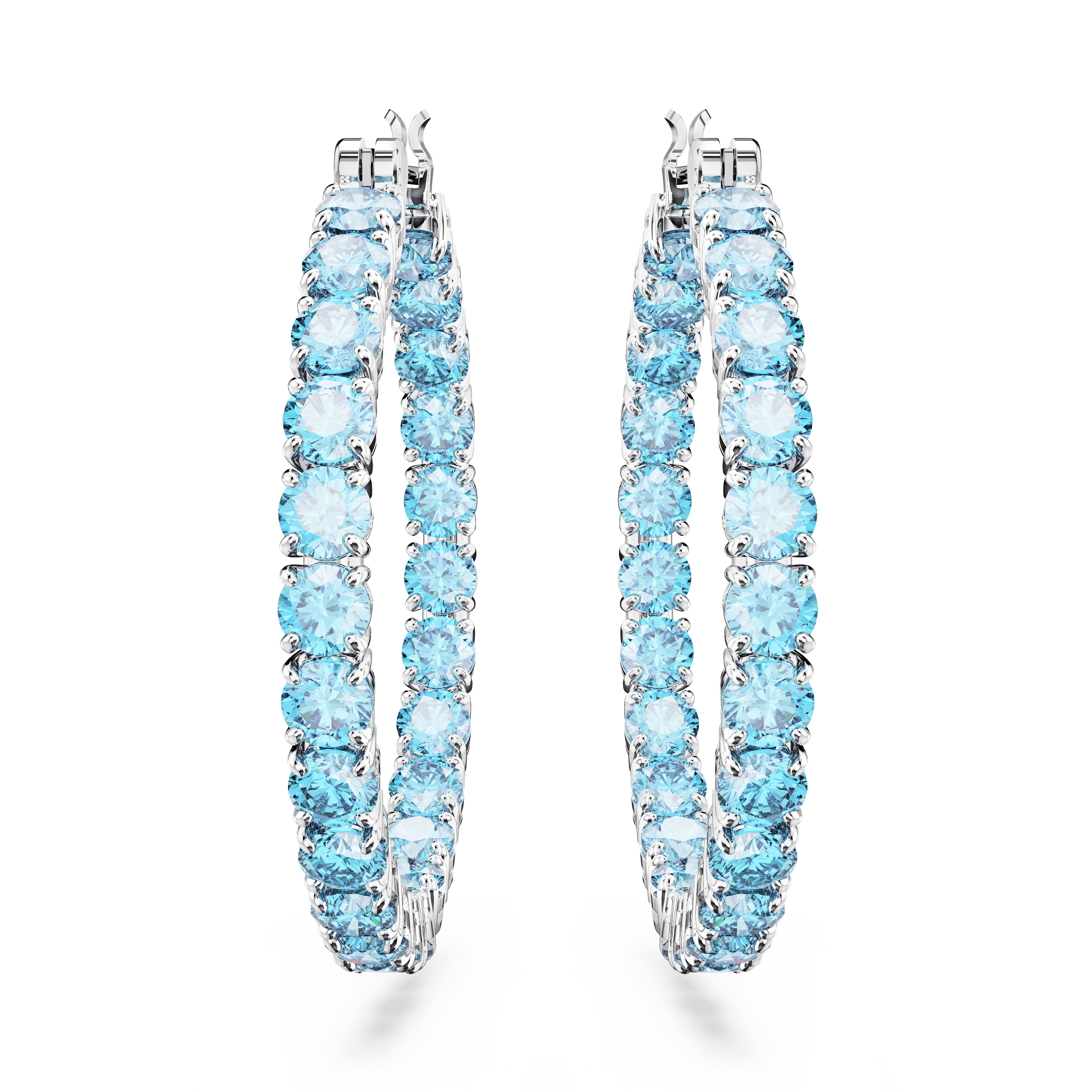 SWAROVSKI MATRIX HOOP EARRINGS, ROUND CUT, BLUE, RHODIUM PLATED 5647446