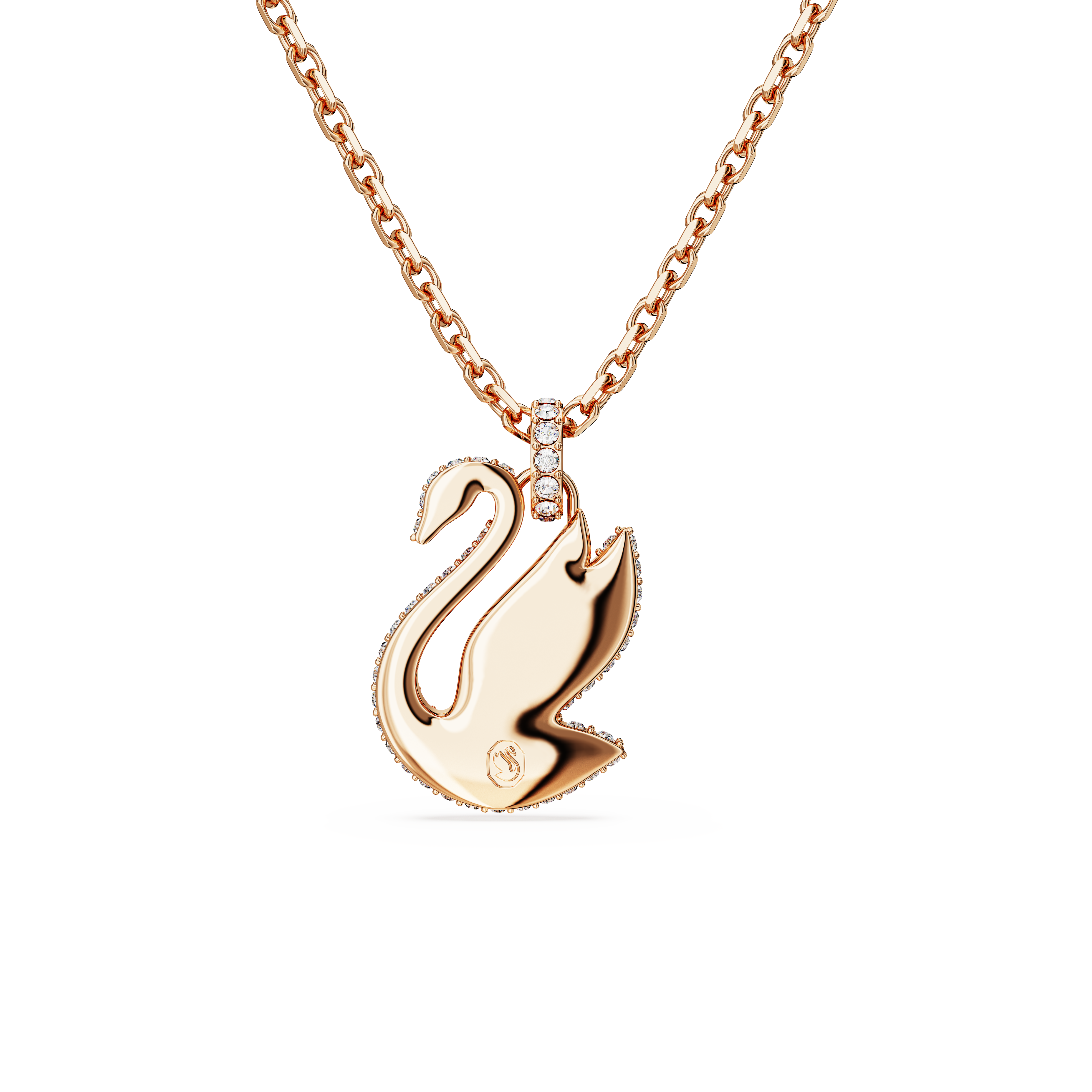 SWAROVSKI SWAROVSKI ICONIC SWAN PENDANT, SWAN, MEDIUM, PINK, ROSE GOLD-TONE PLATED 5647552