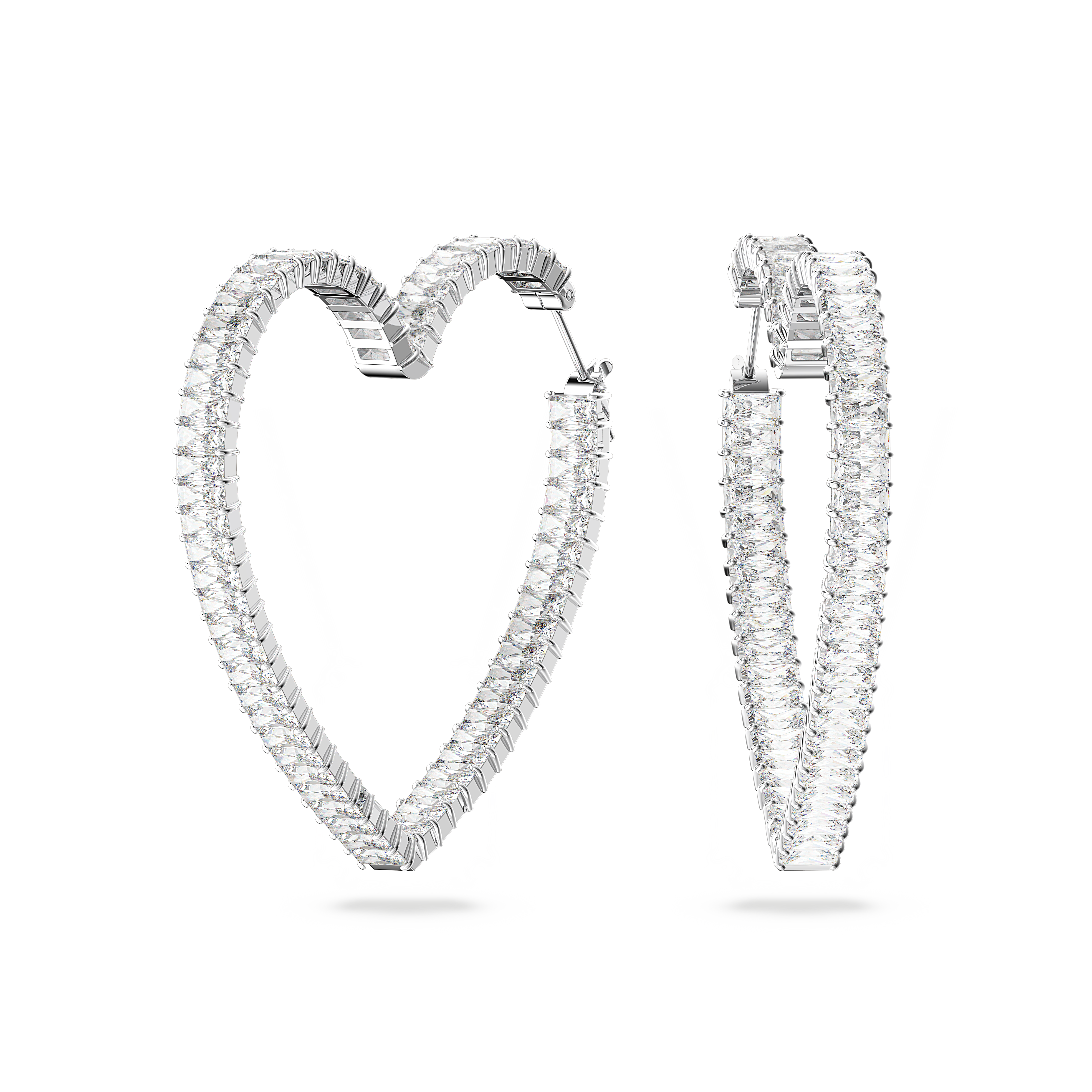 SWAROVSKI MATRIX HOOP EARRINGS, HEART, LARGE, WHITE, RHODIUM PLATED 5647591
