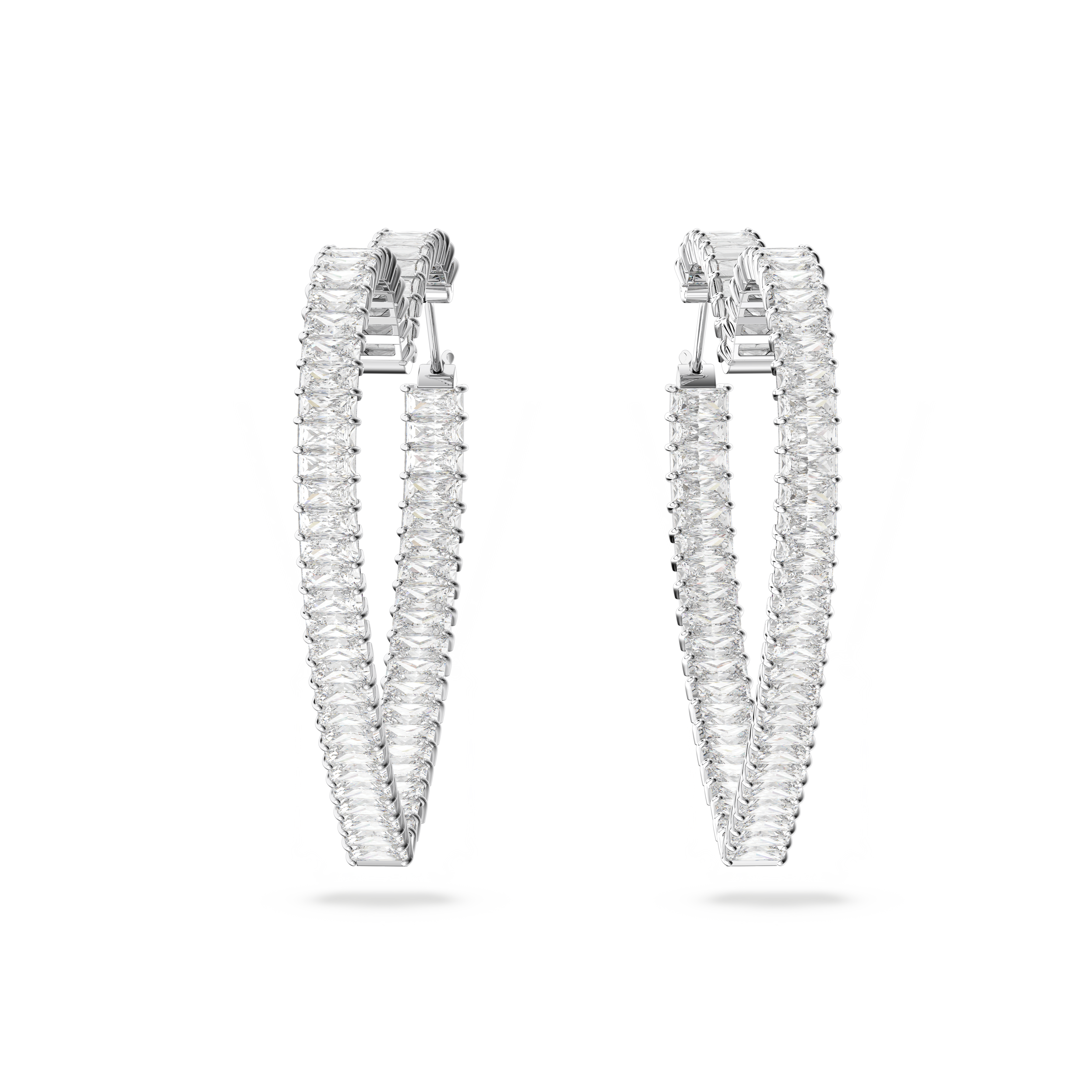 SWAROVSKI MATRIX HOOP EARRINGS, HEART, LARGE, WHITE, RHODIUM PLATED 5647591