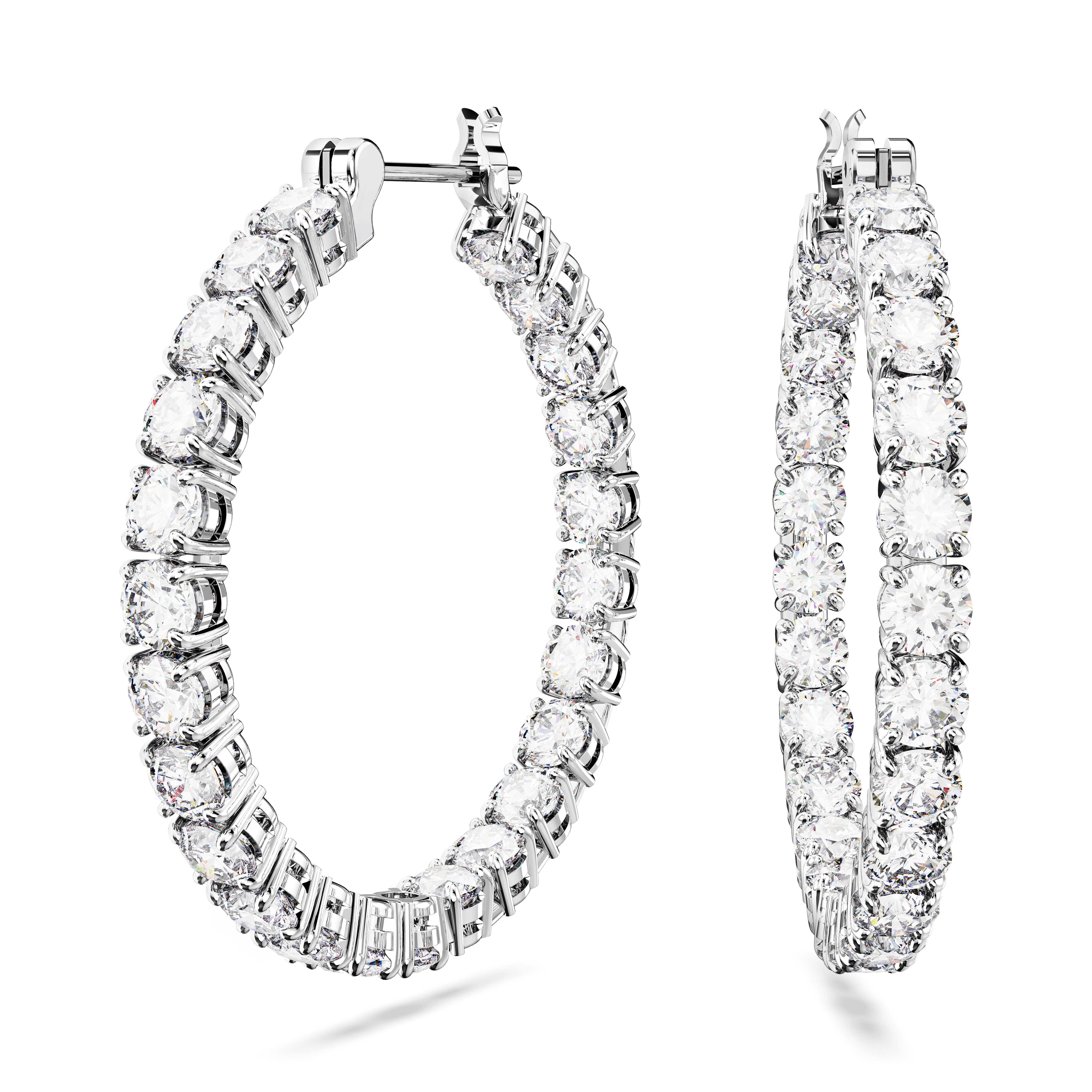 Swarovski Matrix hoop earrings, Round cut, White, Rhodium plated 5647715