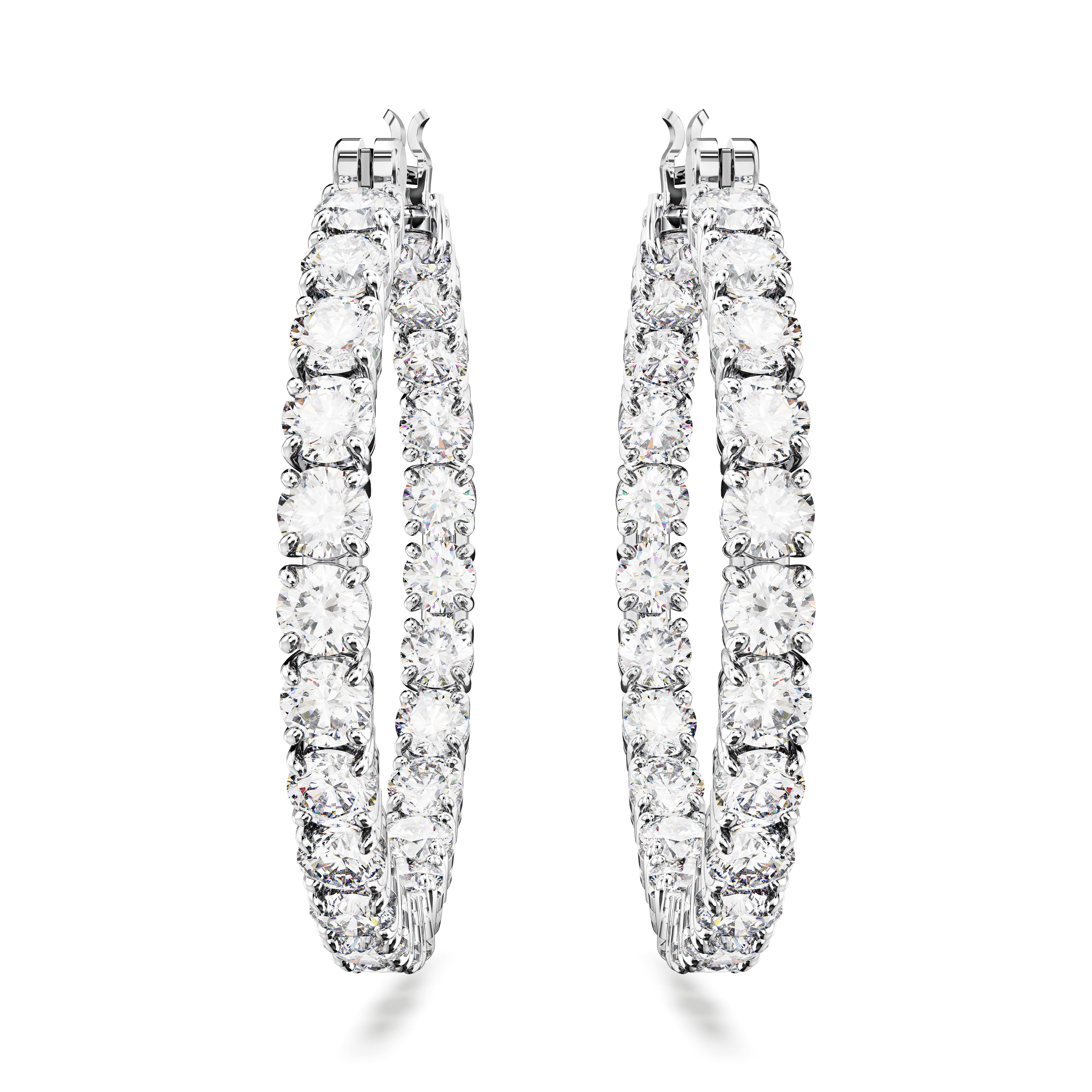 Swarovski Matrix hoop earrings, Round cut, White, Rhodium plated 5647715