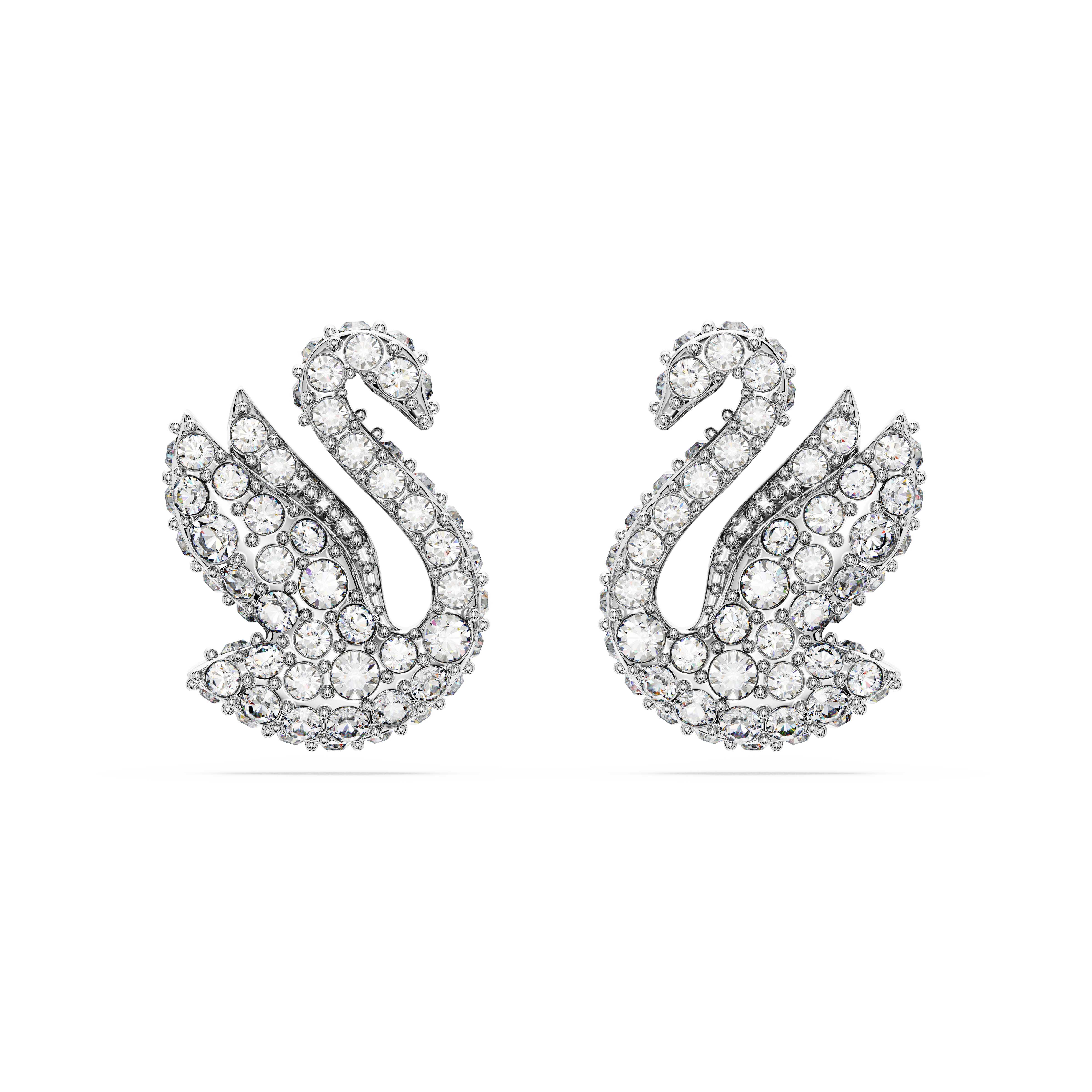 Swarovski Swan stud earrings, Swan, White, Rhodium plated 5647873