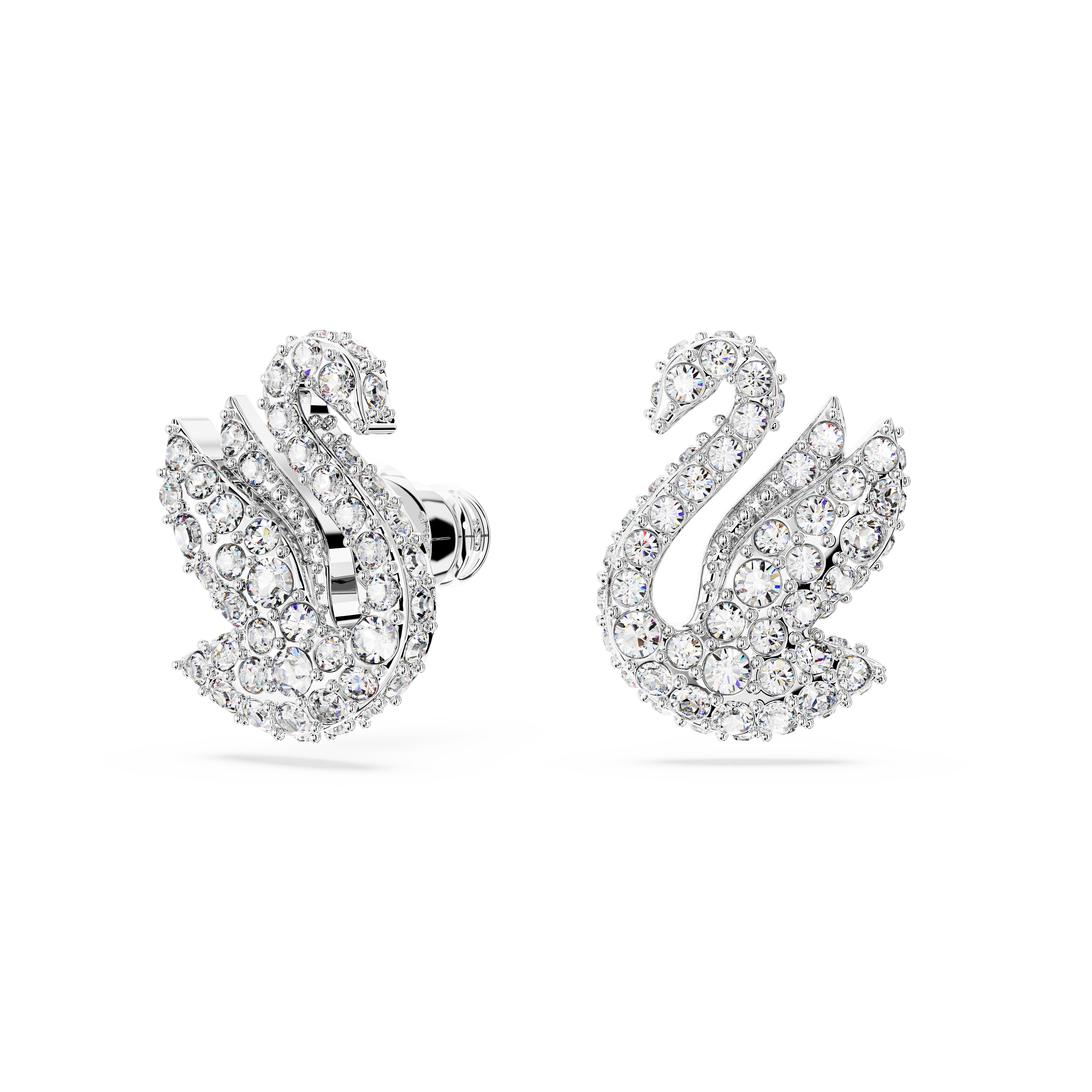 Swarovski Swan stud earrings, Swan, White, Rhodium plated 5647873