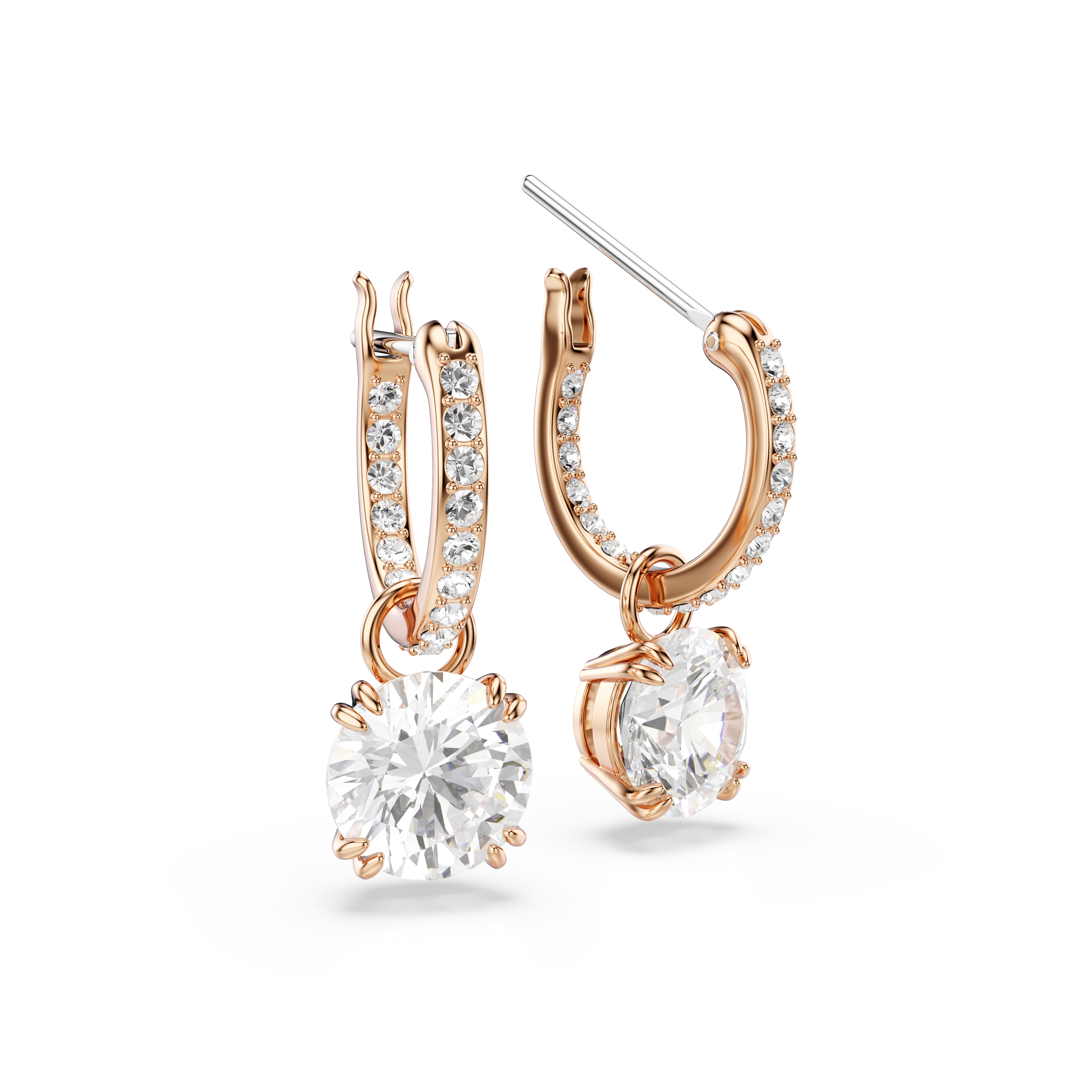 Swarovski Stilla drop earrings, Round cut, White, Rose gold-tone plated 5648991
