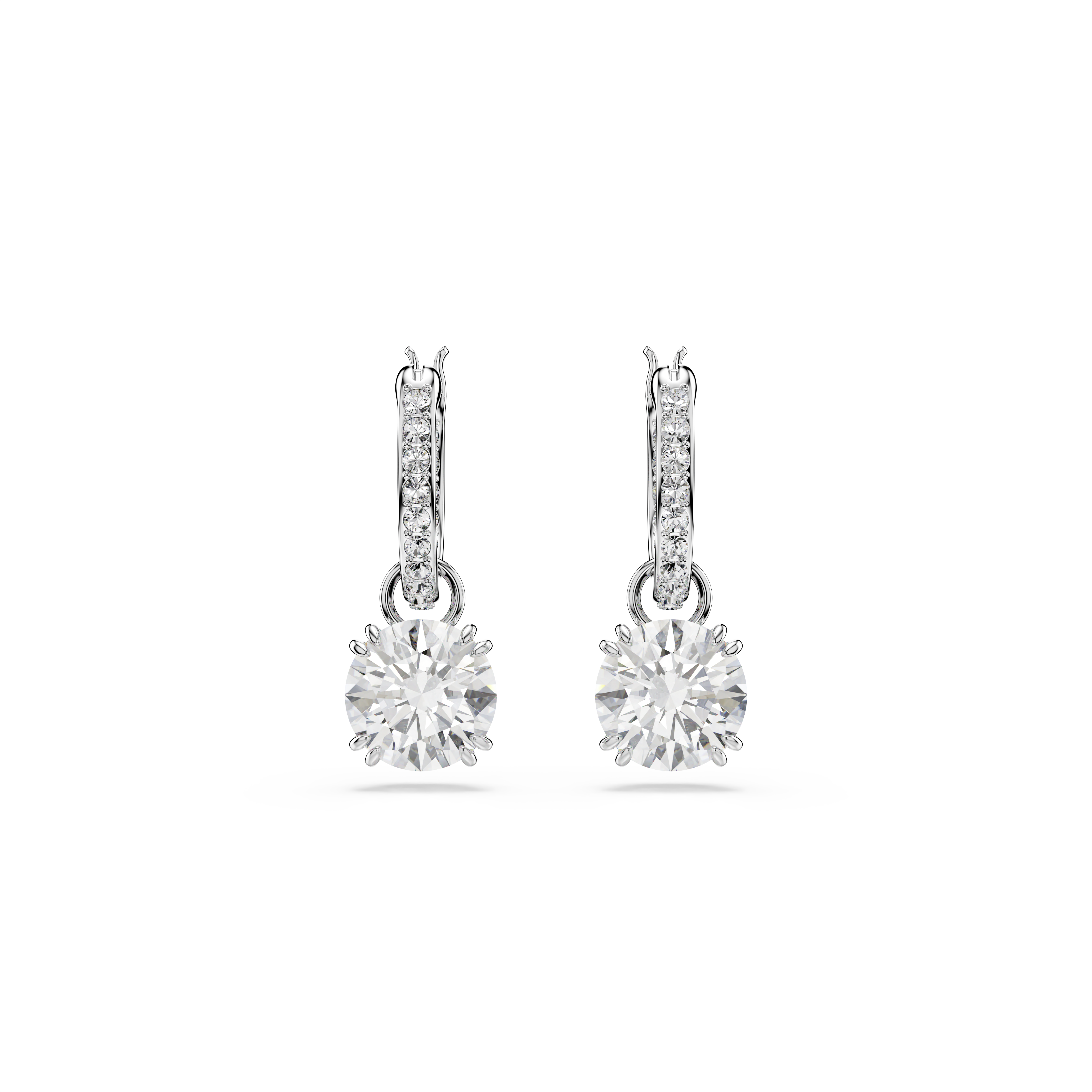 Swarovski Stilla drop earrings, Round cut, White, Rhodium plated 5649007