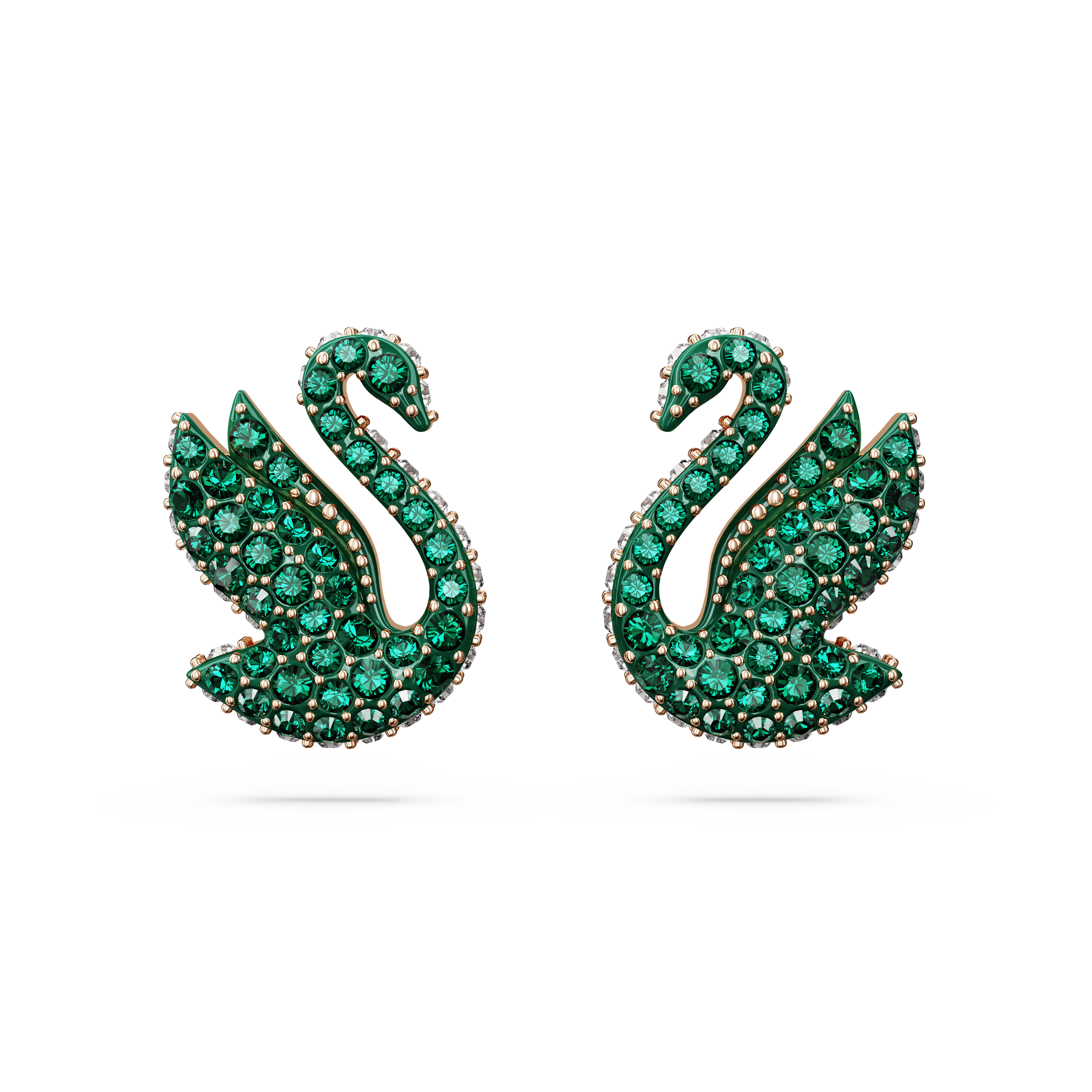 SWAROVSKI SWAROVSKI ICONIC SWAN STUD EARRINGS, SWAN, GREEN, ROSE GOLD-TONE PLATED 5650063