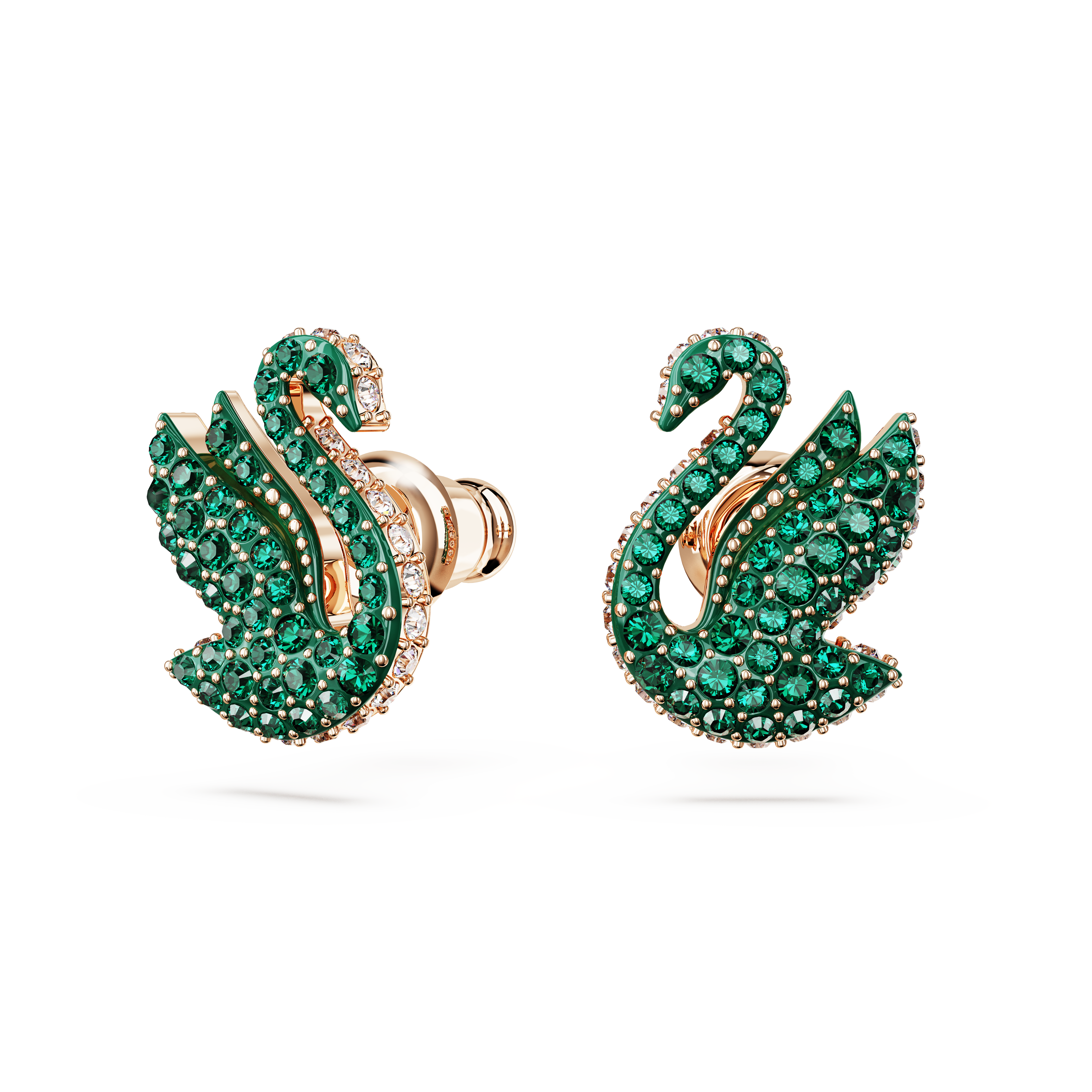 SWAROVSKI SWAROVSKI ICONIC SWAN STUD EARRINGS, SWAN, GREEN, ROSE GOLD-TONE PLATED 5650063