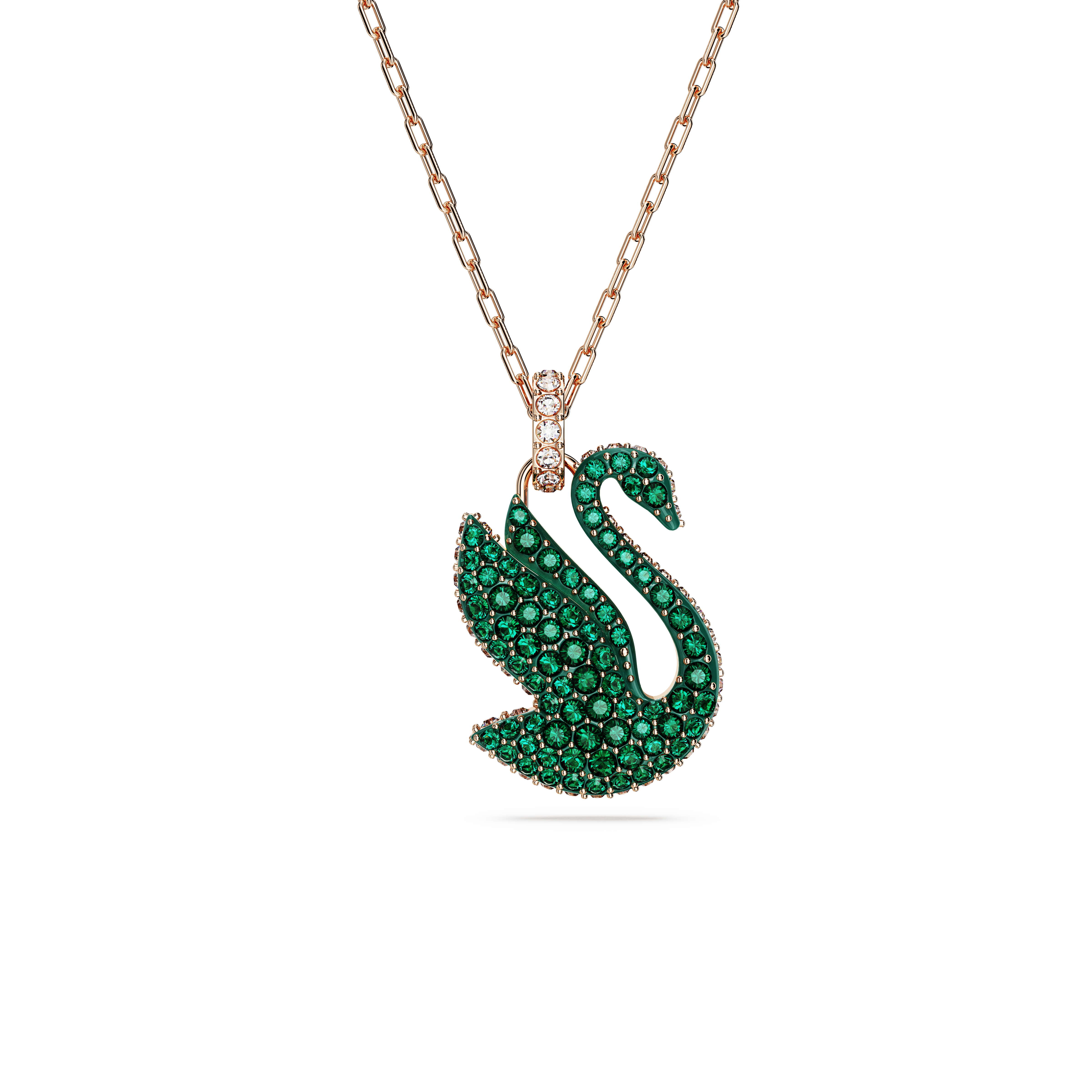 SWAROVSKI SWAROVSKI ICONIC SWAN PENDANT, SWAN, MEDIUM, GREEN, ROSE GOLD-TONE PLATED 5650067