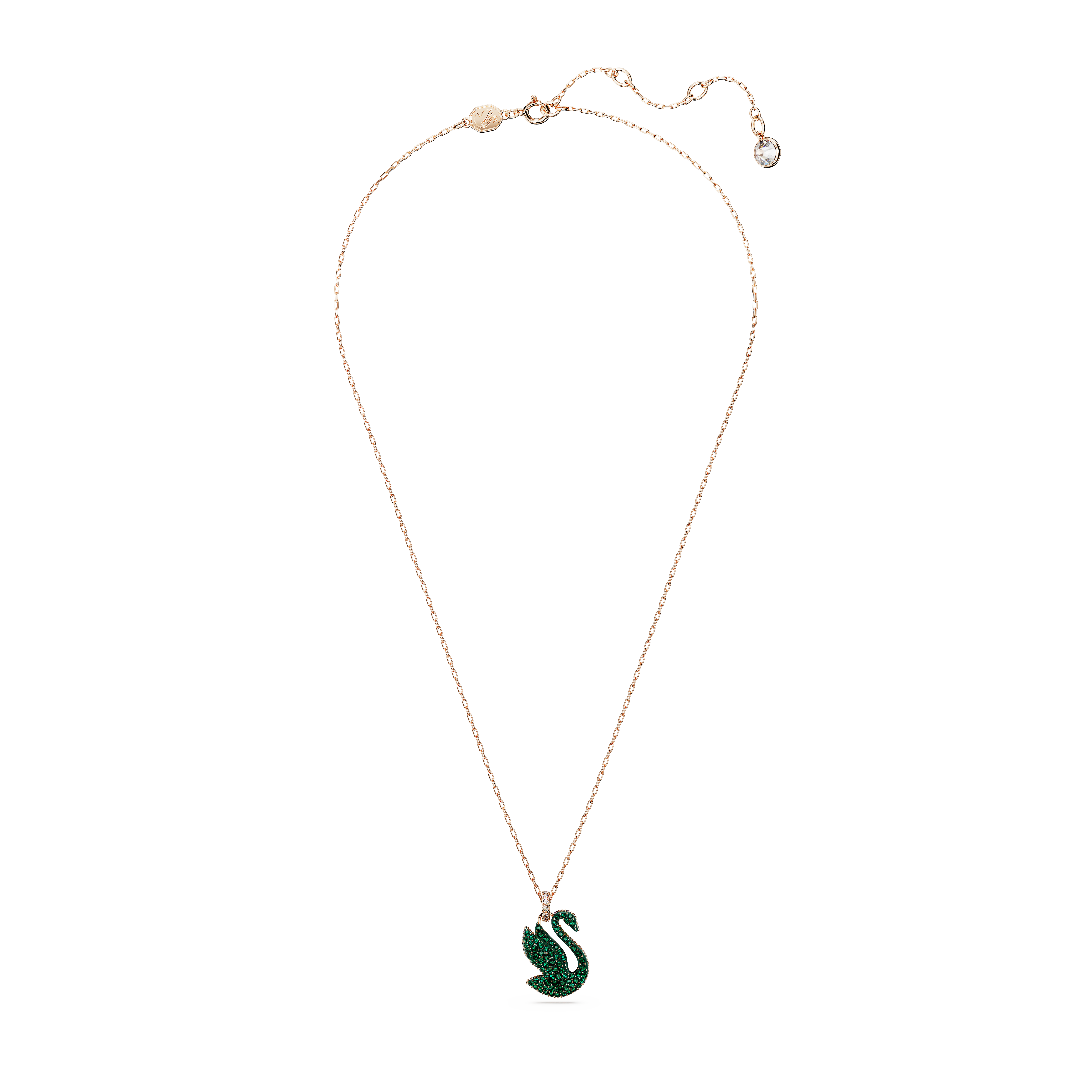 SWAROVSKI SWAROVSKI ICONIC SWAN PENDANT, SWAN, MEDIUM, GREEN, ROSE GOLD-TONE PLATED 5650067