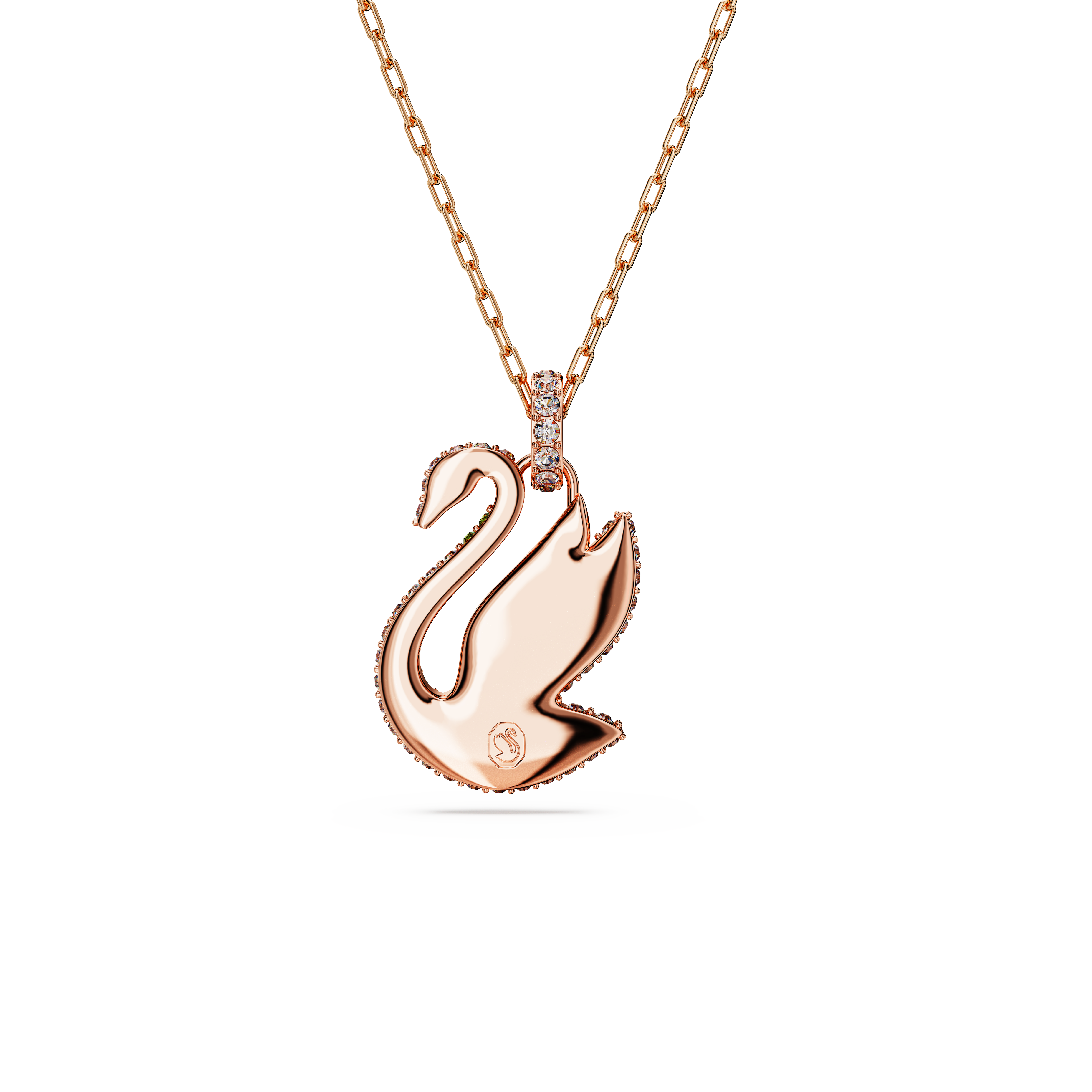 SWAROVSKI SWAROVSKI ICONIC SWAN PENDANT, SWAN, MEDIUM, GREEN, ROSE GOLD-TONE PLATED 5650067