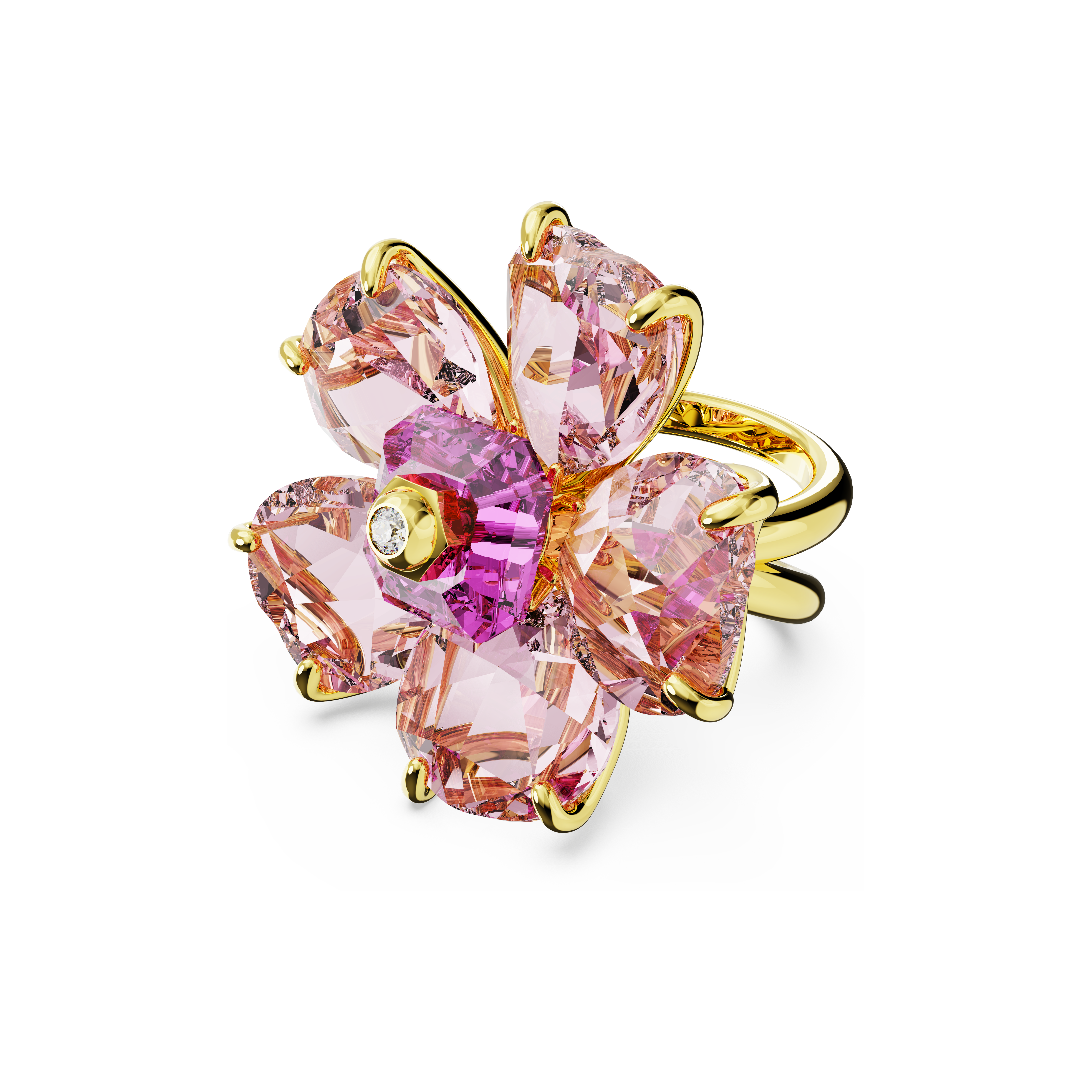 Swarovski Idyllia cocktail ring, Flower, Pink, Gold-tone plated 5650564
