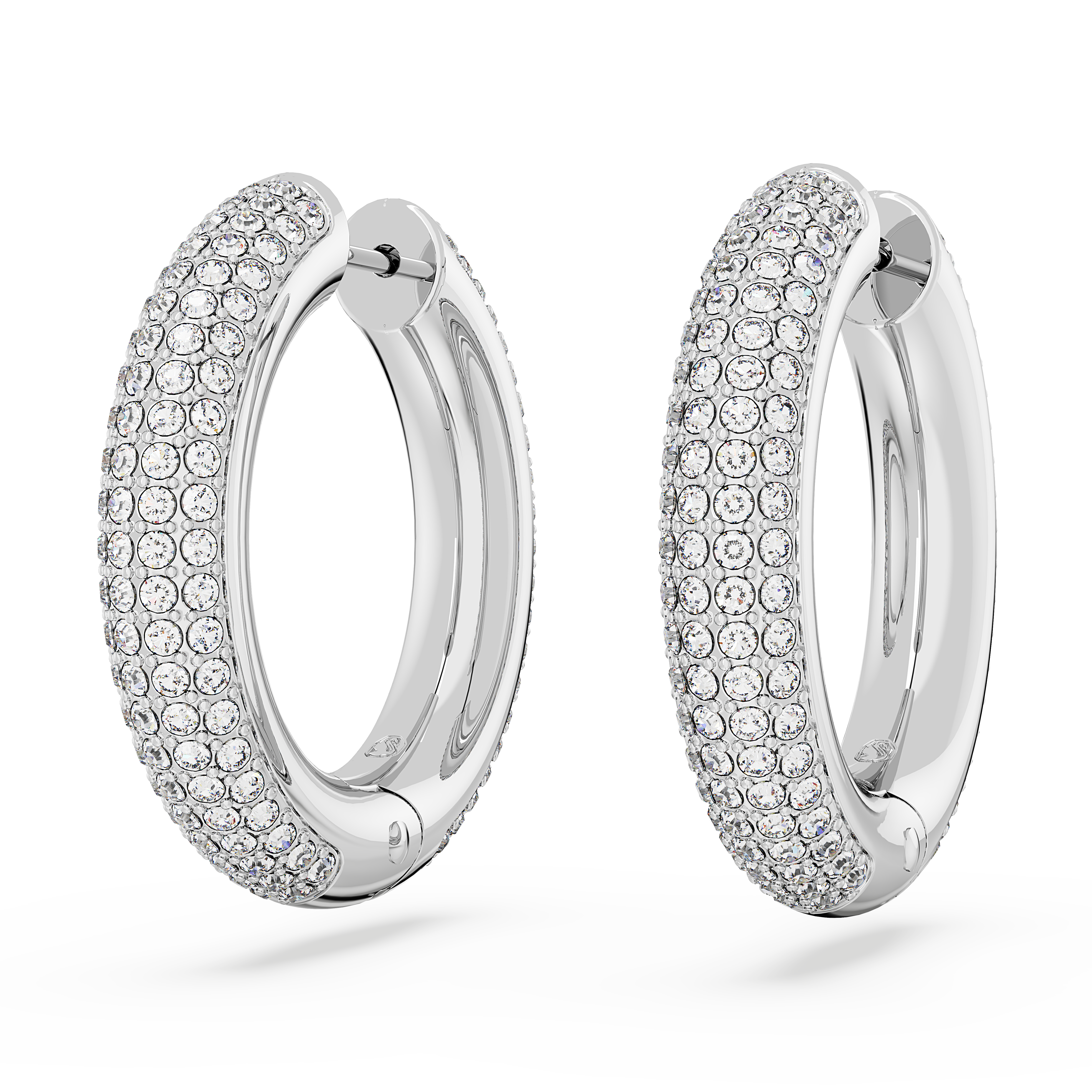 Swarovski Dextera hoop earrings, Medium, White, Rhodium plated 5651392
