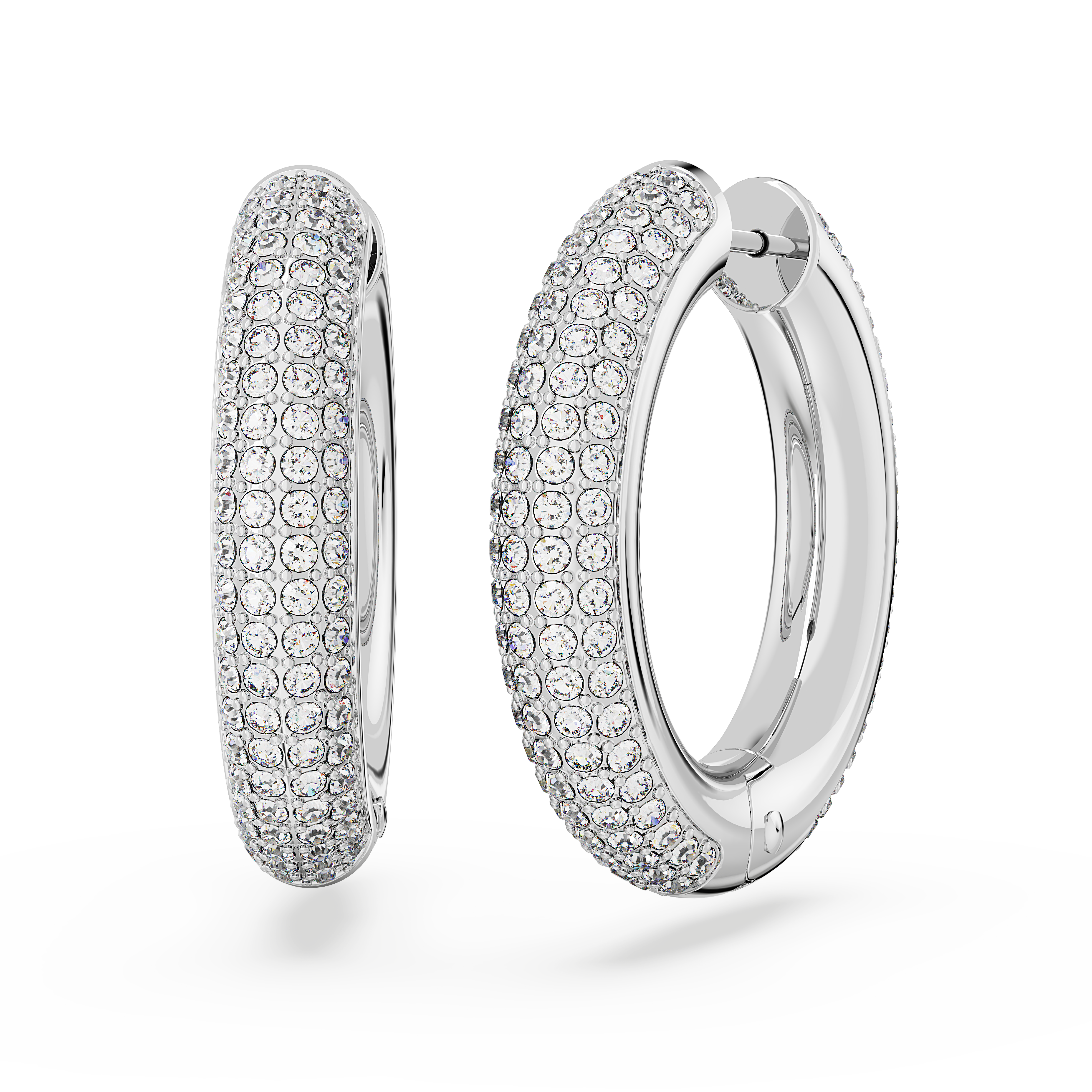 Swarovski Dextera hoop earrings, Medium, White, Rhodium plated 5651392