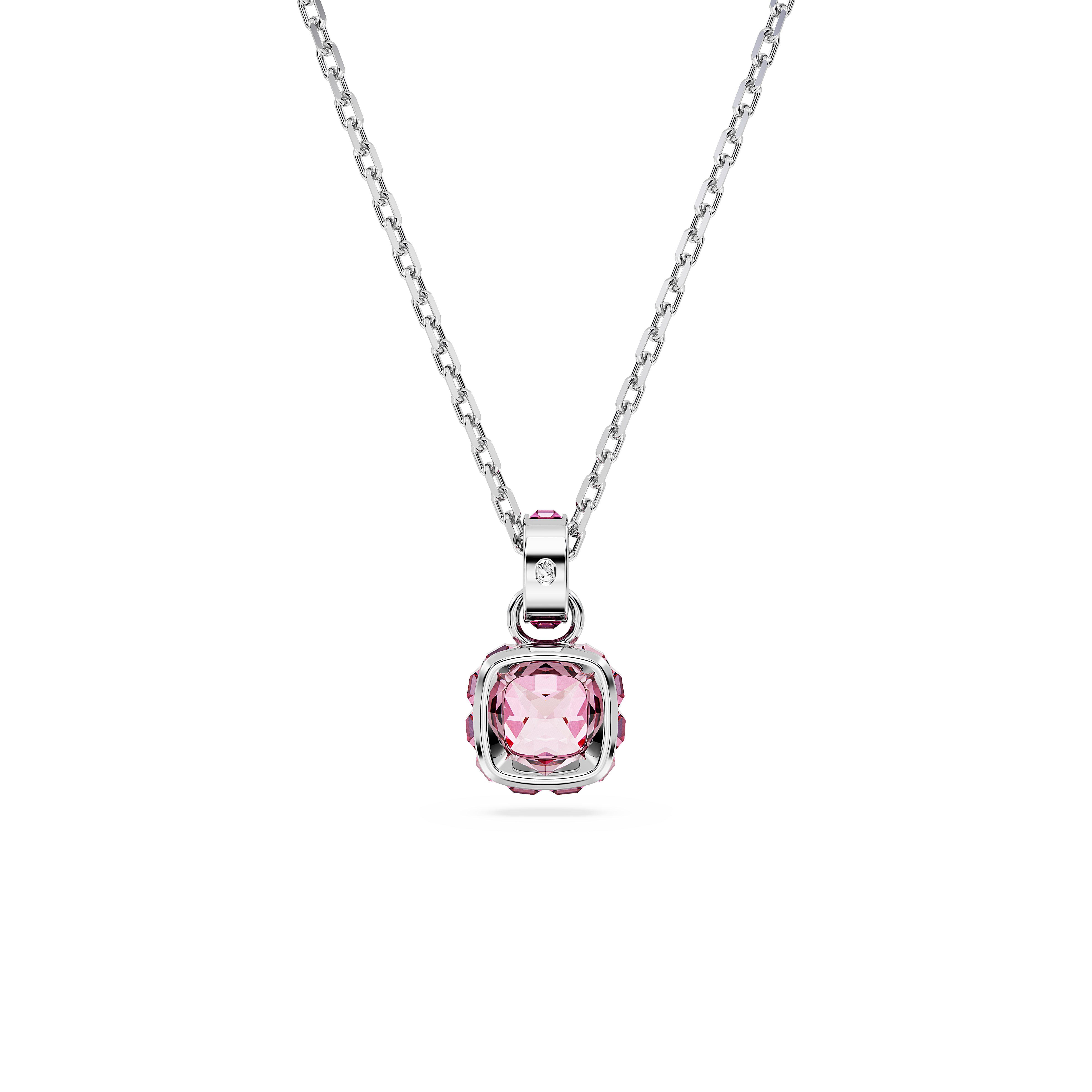 Swarovski Birthstone pendant, Square cut, October, Pink, Rhodium plated 5651791