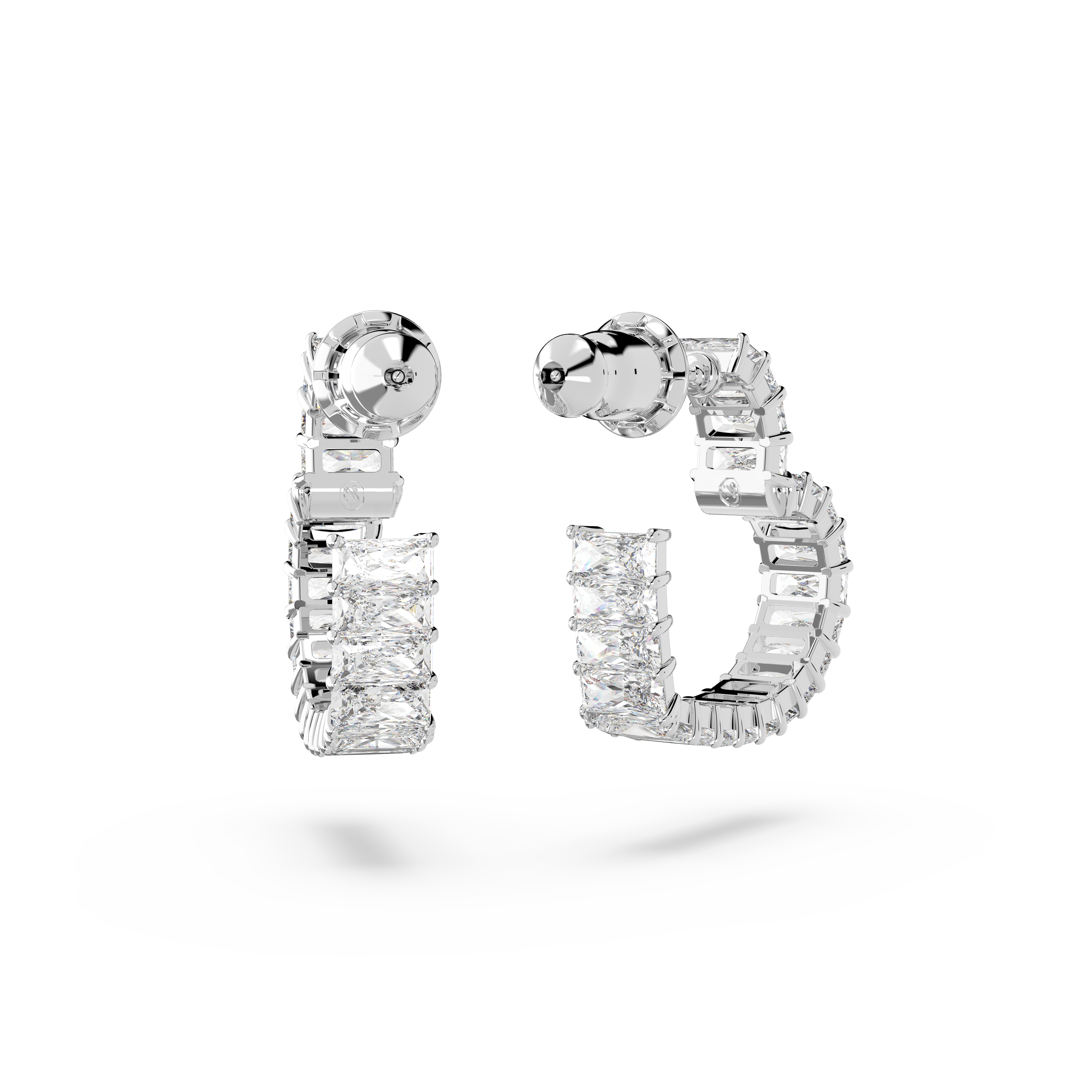 Swarovski Matrix hoop earrings, Baguette cut, Heart, Small, White, Rhodium plated 5653170