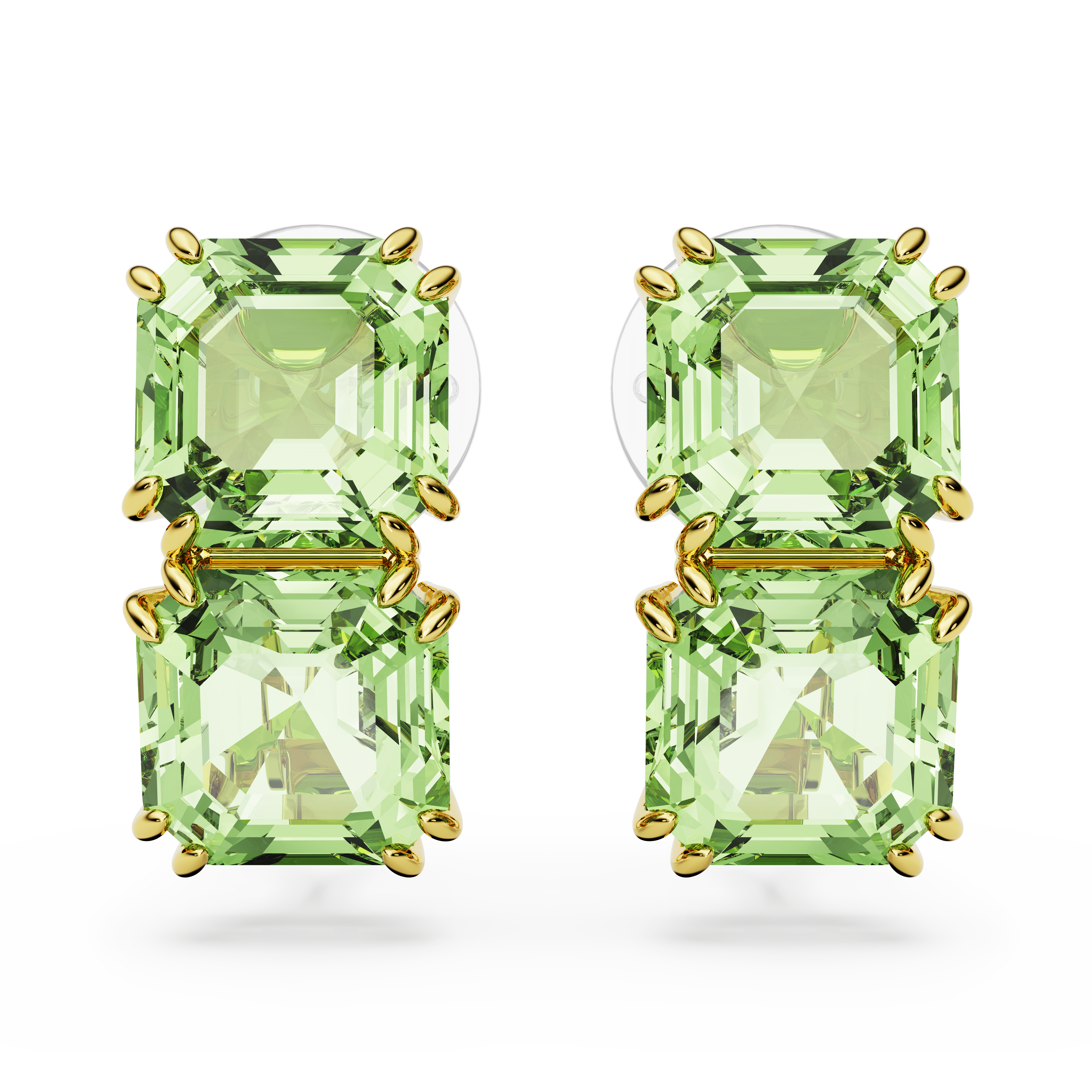 SWAROVSKI MILLENIA CLIP EARRINGS, SQUARE CUT, GREEN, GOLD-TONE PLATED 5654559
