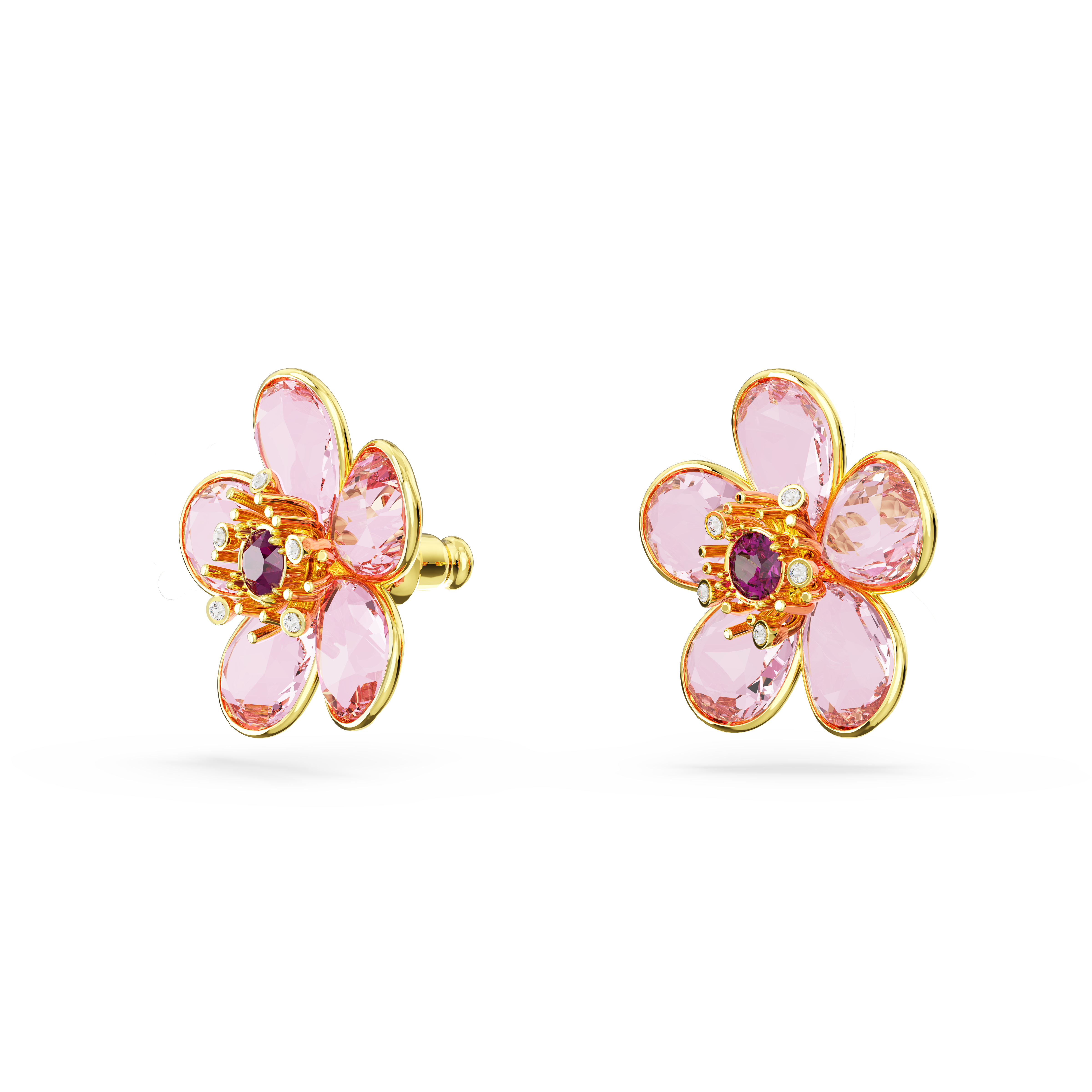Swarovski Florere stud earrings, Flower, Pink, Gold-tone plated 5656635