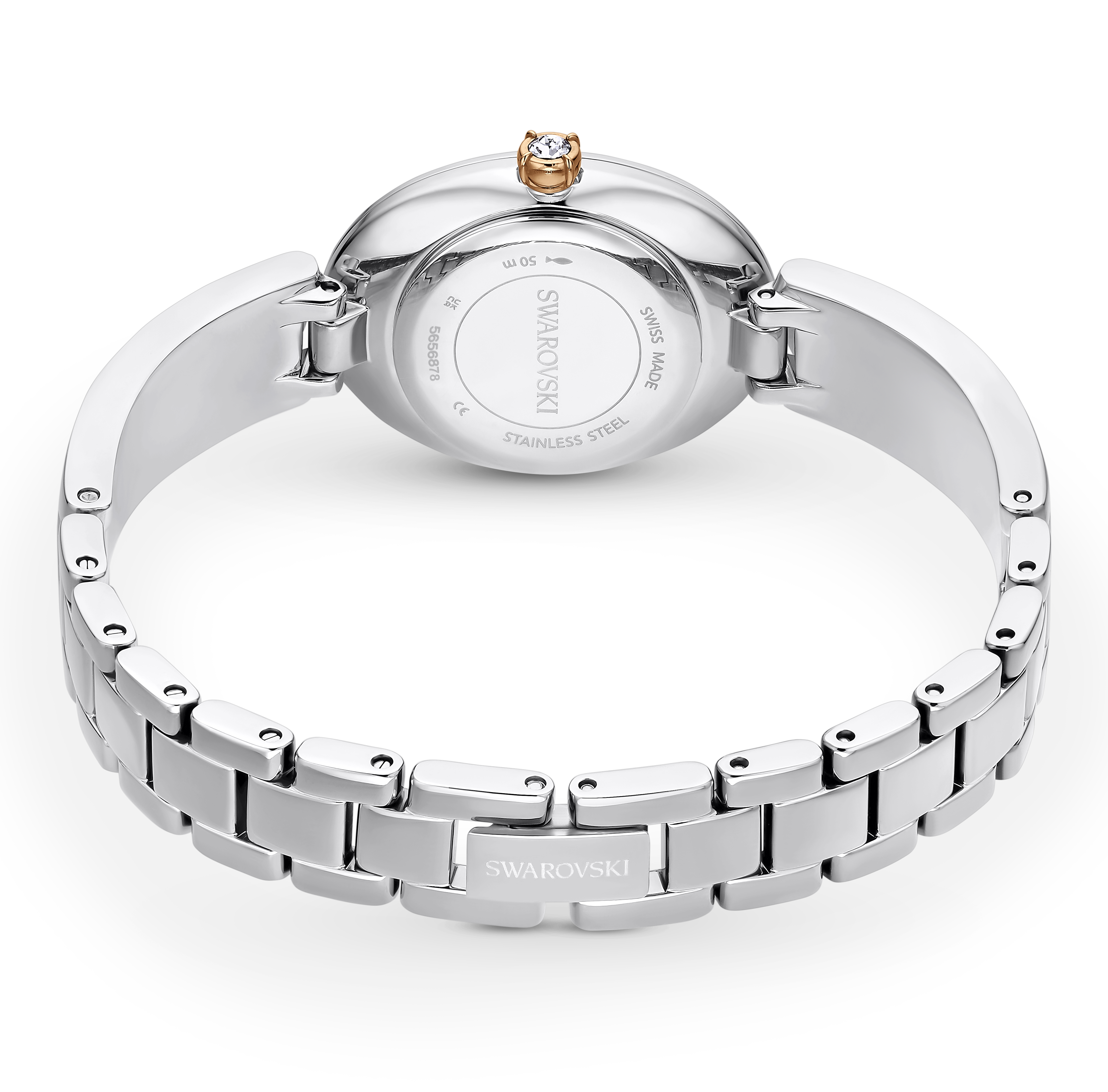 SWAROVSKI CRYSTAL ROCK OVAL WATCH, SWISS MADE, METAL BRACELET, WHITE, STAINLESS STEEL 5656878