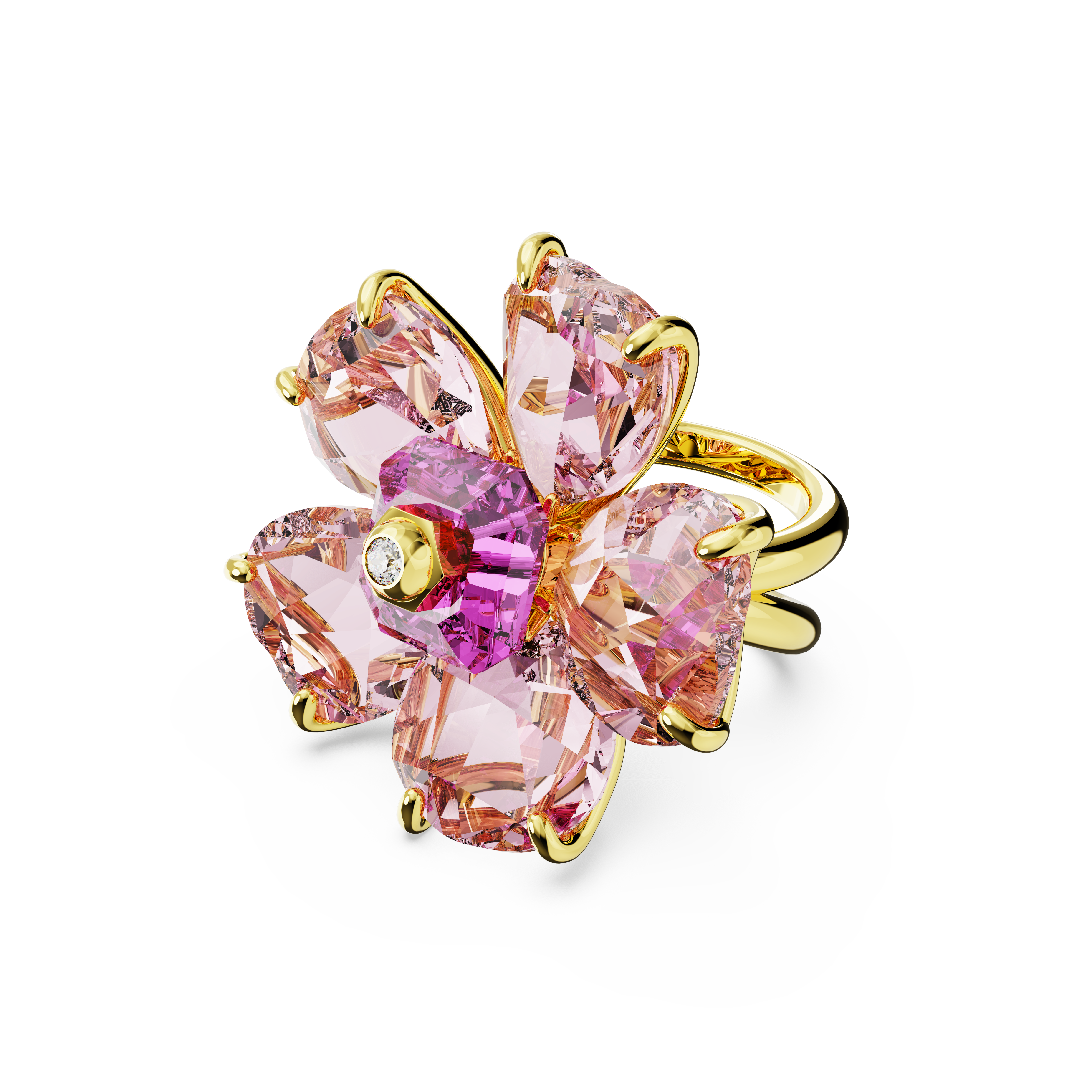 Swarovski Idyllia cocktail ring, Flower, Pink, Gold-tone plated 5657278