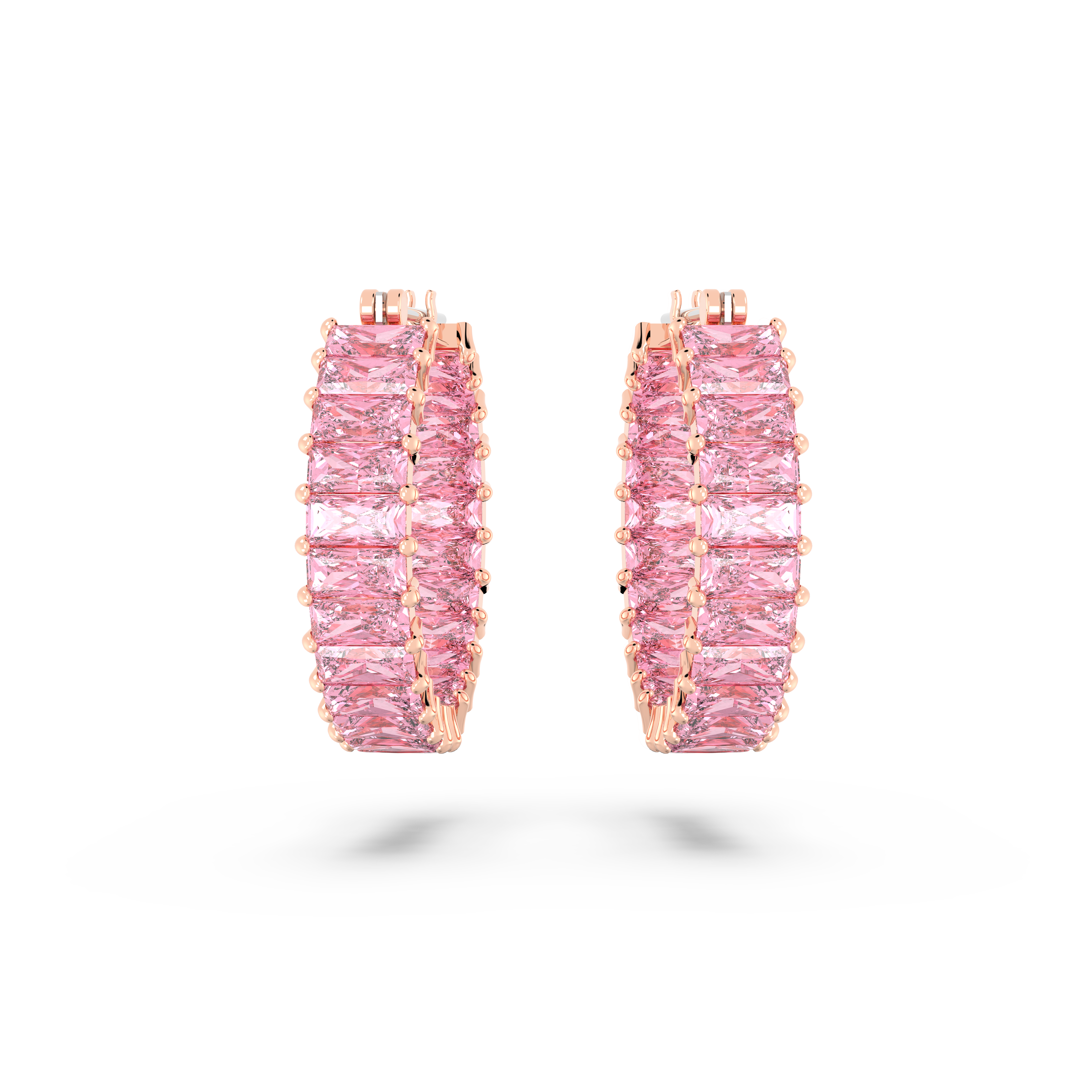 Swarovski Matrix hoop earrings, Baguette cut, Pink, Rose gold-tone plated 5657726