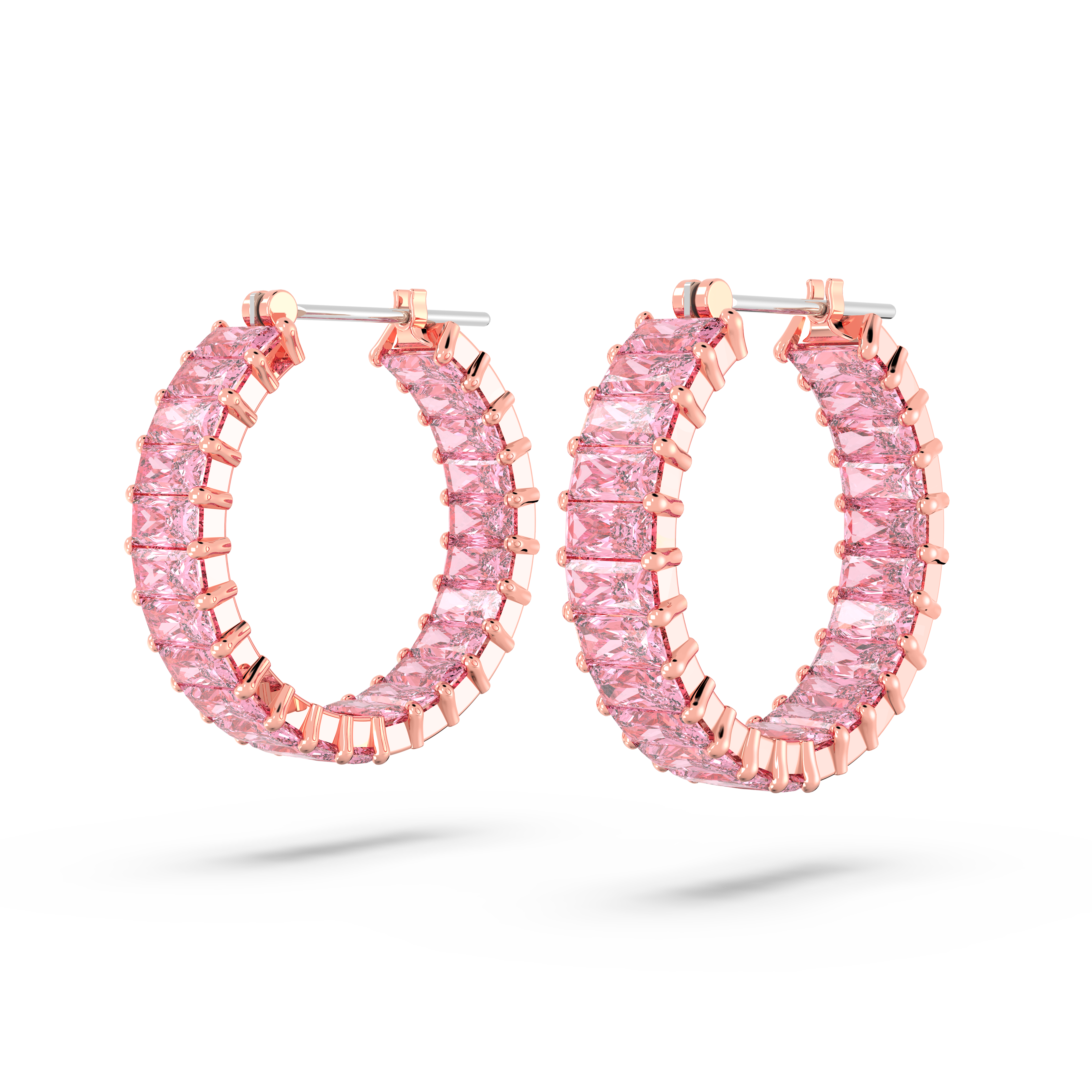 Swarovski Matrix hoop earrings, Baguette cut, Pink, Rose gold-tone plated 5657726