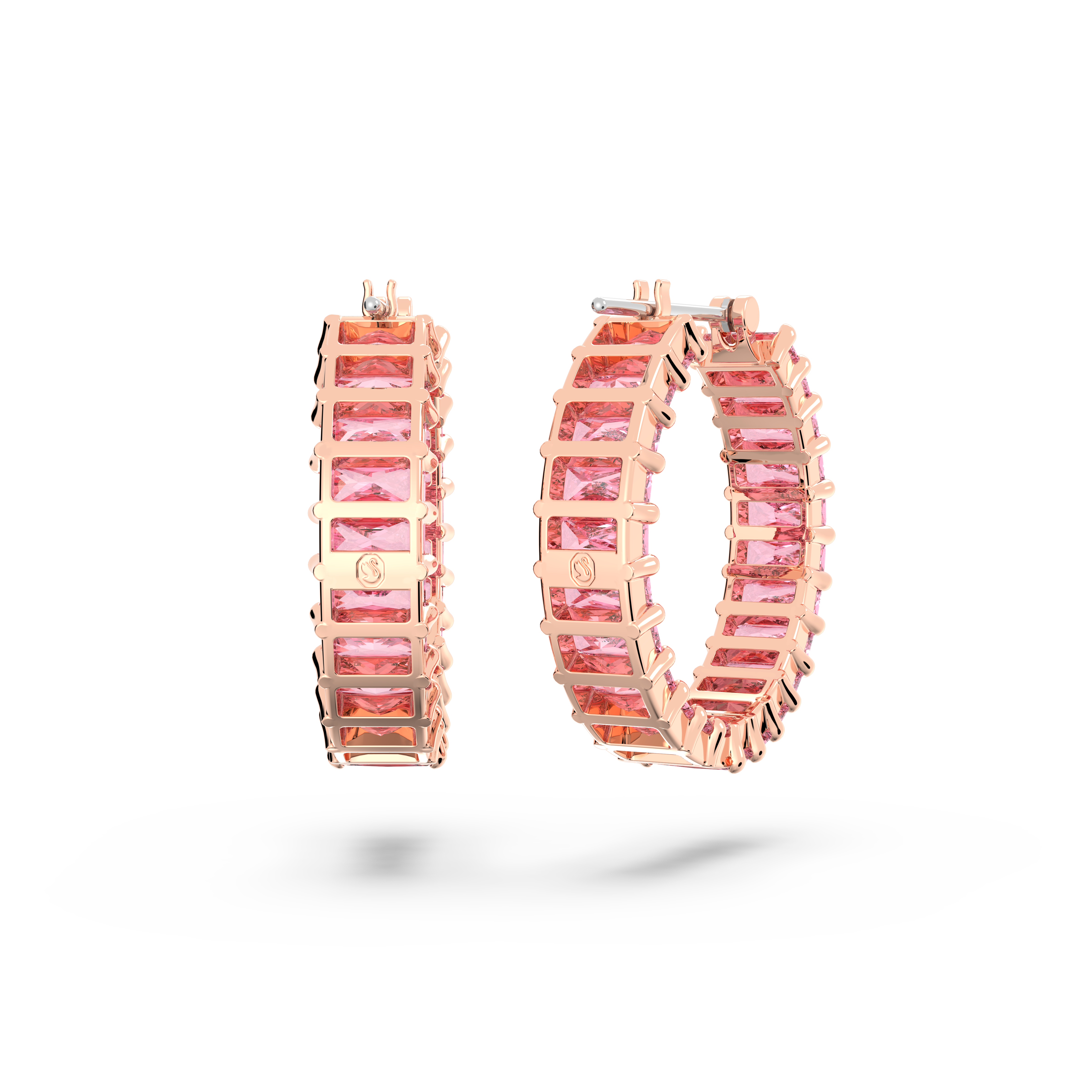 Swarovski Matrix hoop earrings, Baguette cut, Pink, Rose gold-tone plated 5657726