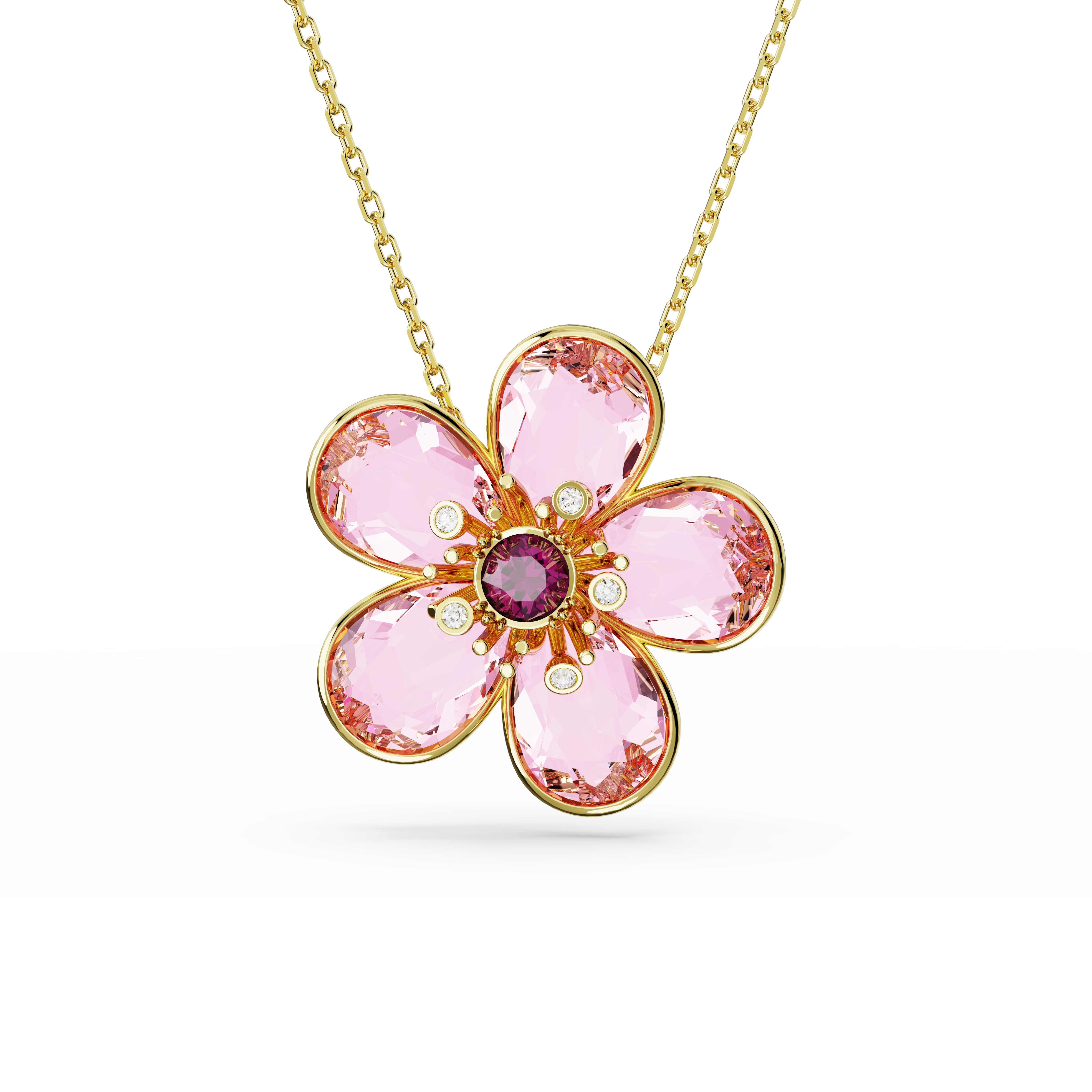 Swarovski Idyllia pendant, Flower, Small, Pink, Gold-tone plated 5657875