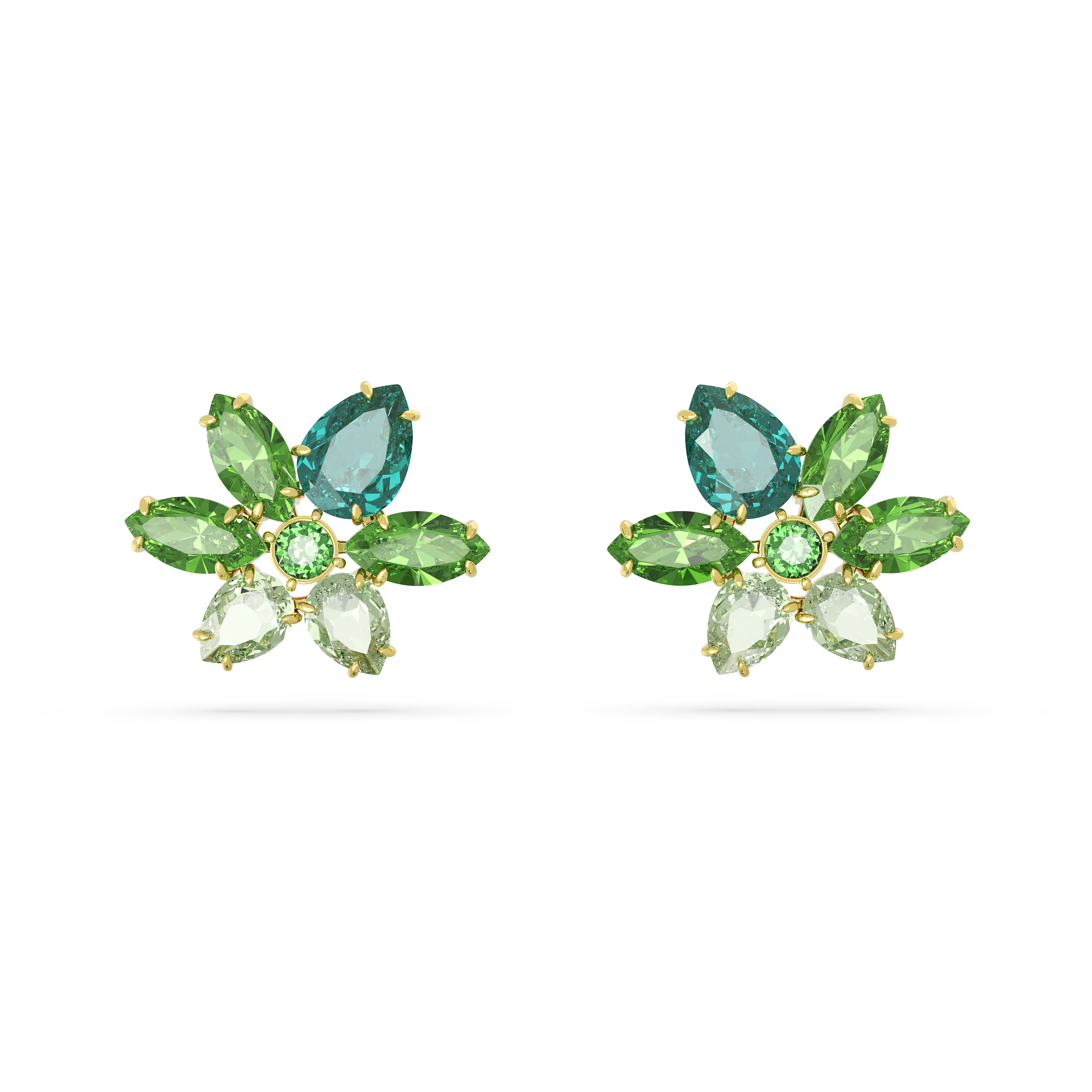 SWAROVSKI GEMA STUD EARRINGS, MIXED CUTS, FLOWER, GREEN, GOLD-TONE PLATED 5658400