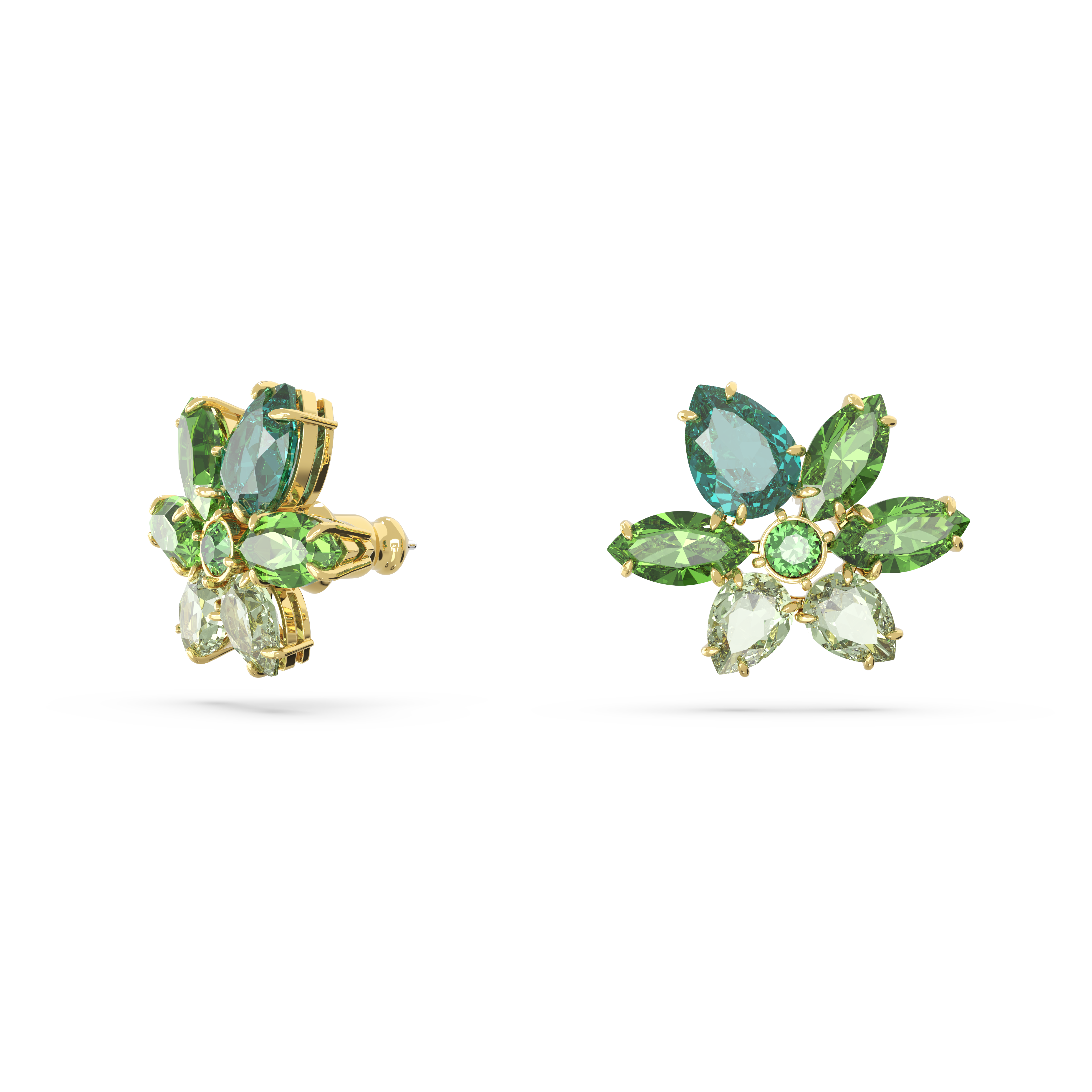SWAROVSKI GEMA STUD EARRINGS, MIXED CUTS, FLOWER, GREEN, GOLD-TONE PLATED 5658400