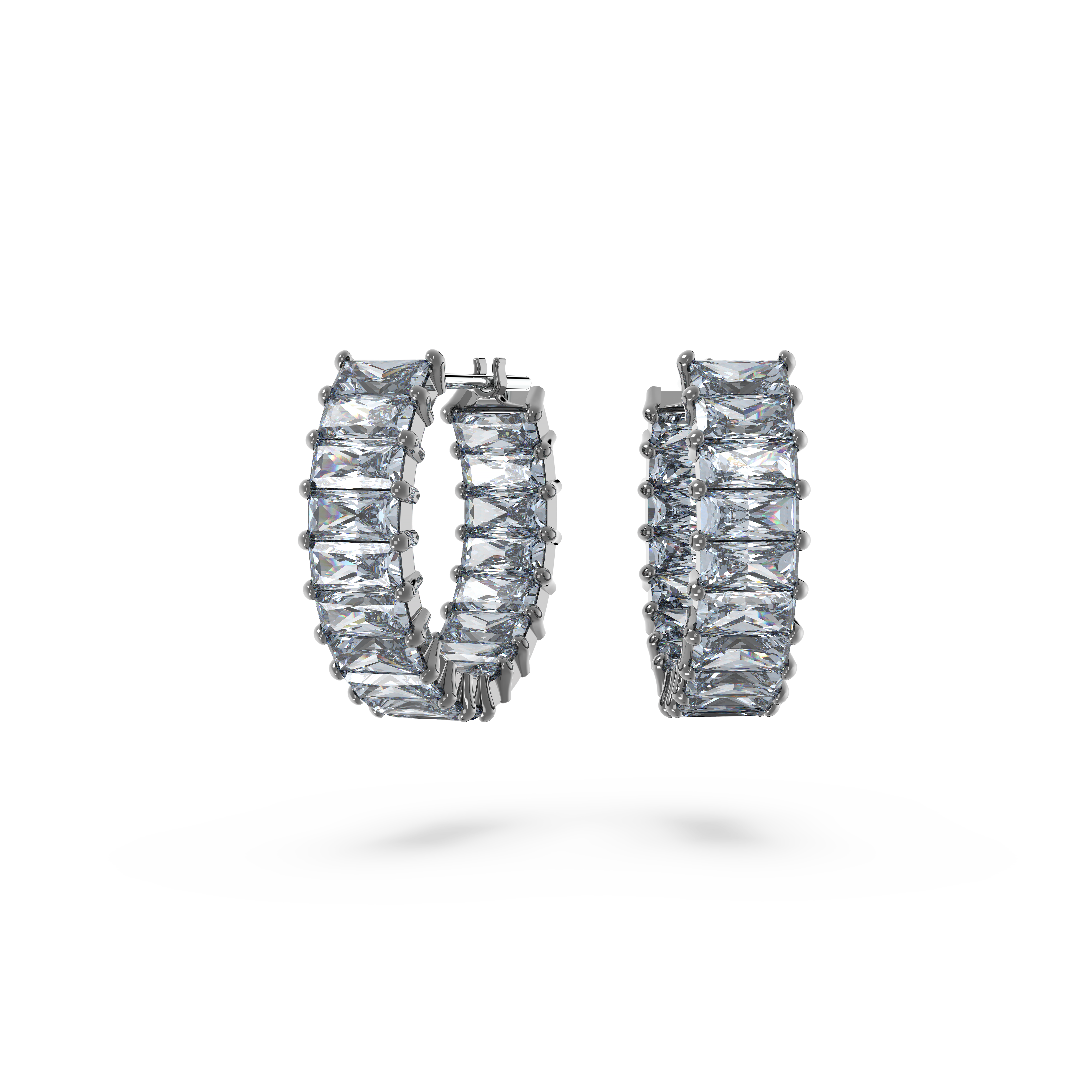 SWAROVSKI MATRIX HOOP EARRINGS, BAGUETTE CUT, GRAY, RUTHENIUM PLATED 5658650