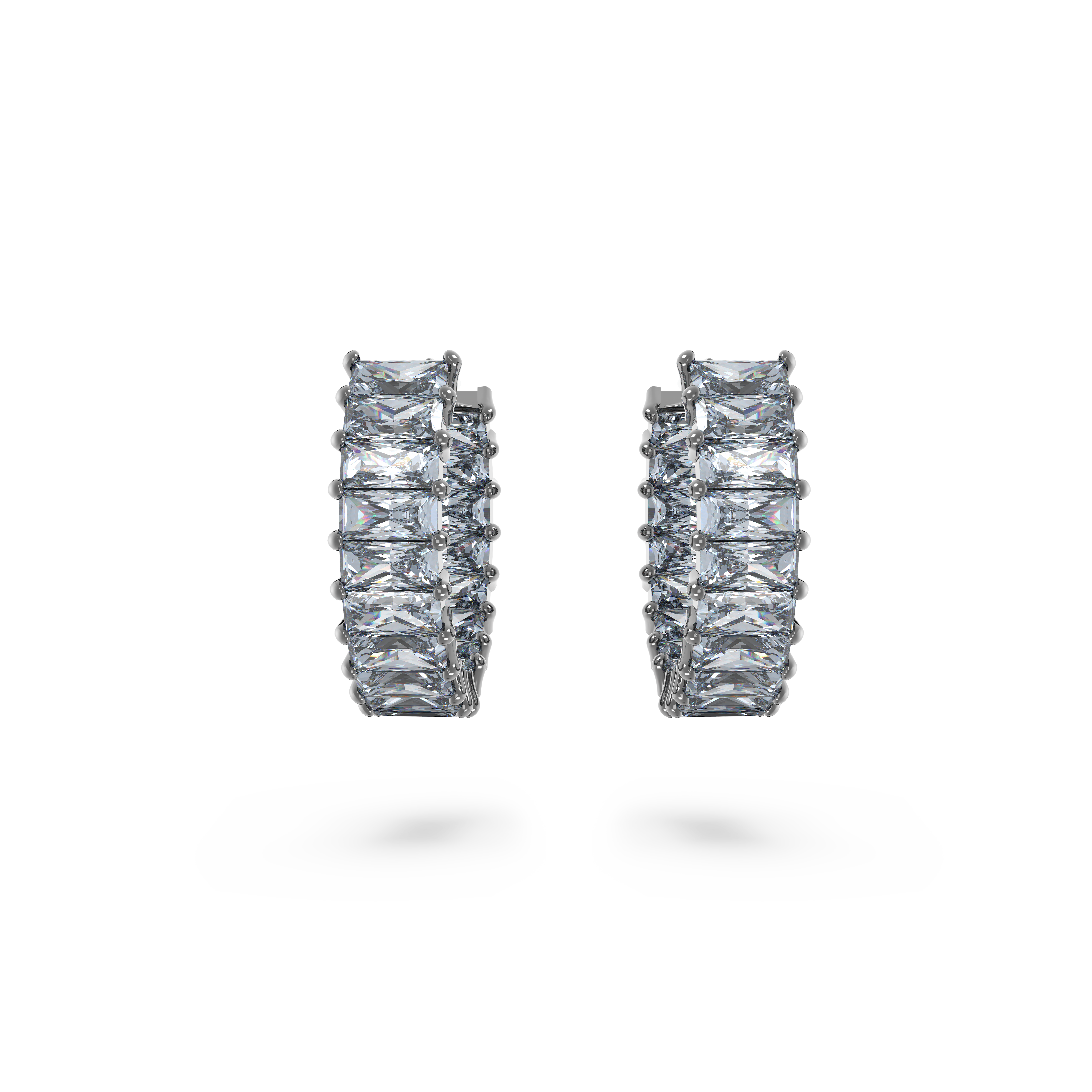 SWAROVSKI MATRIX HOOP EARRINGS, BAGUETTE CUT, GRAY, RUTHENIUM PLATED 5658650