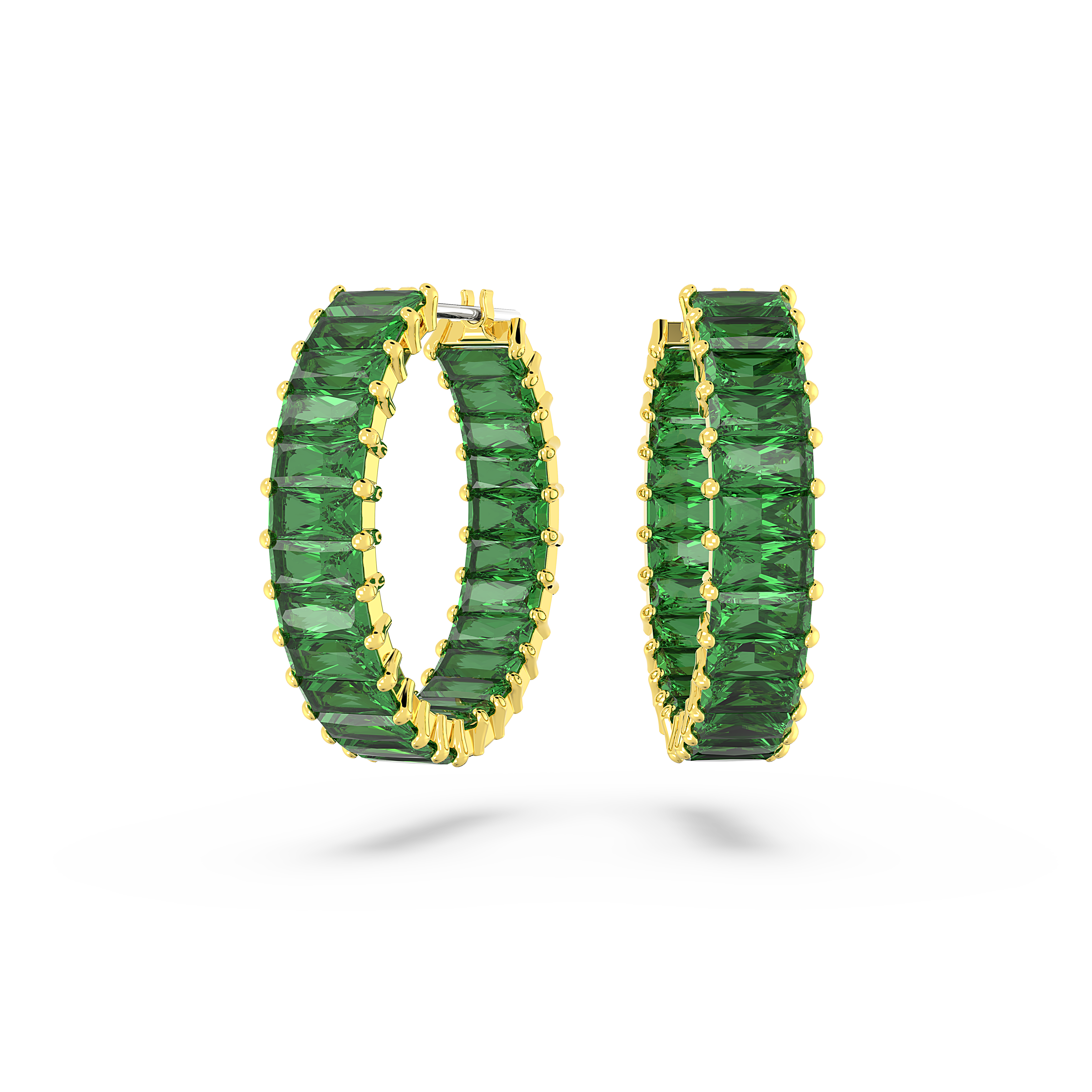 SWAROVSKI MATRIX HOOP EARRINGS, BAGUETTE CUT, GREEN, GOLD-TONE PLATED 5658651
