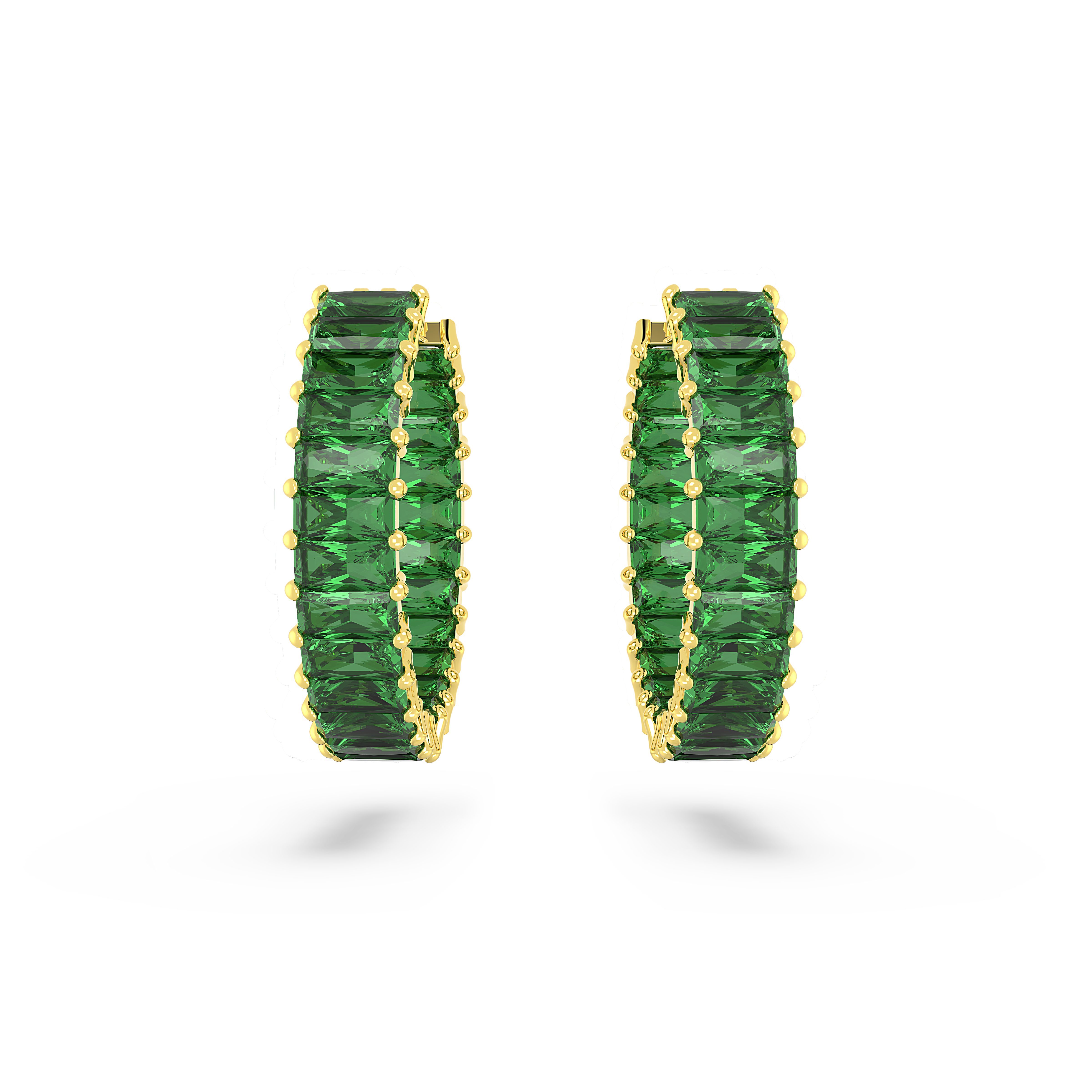 Swarovski Matrix hoop earrings, Baguette cut, Green, Gold-tone plated 5658651