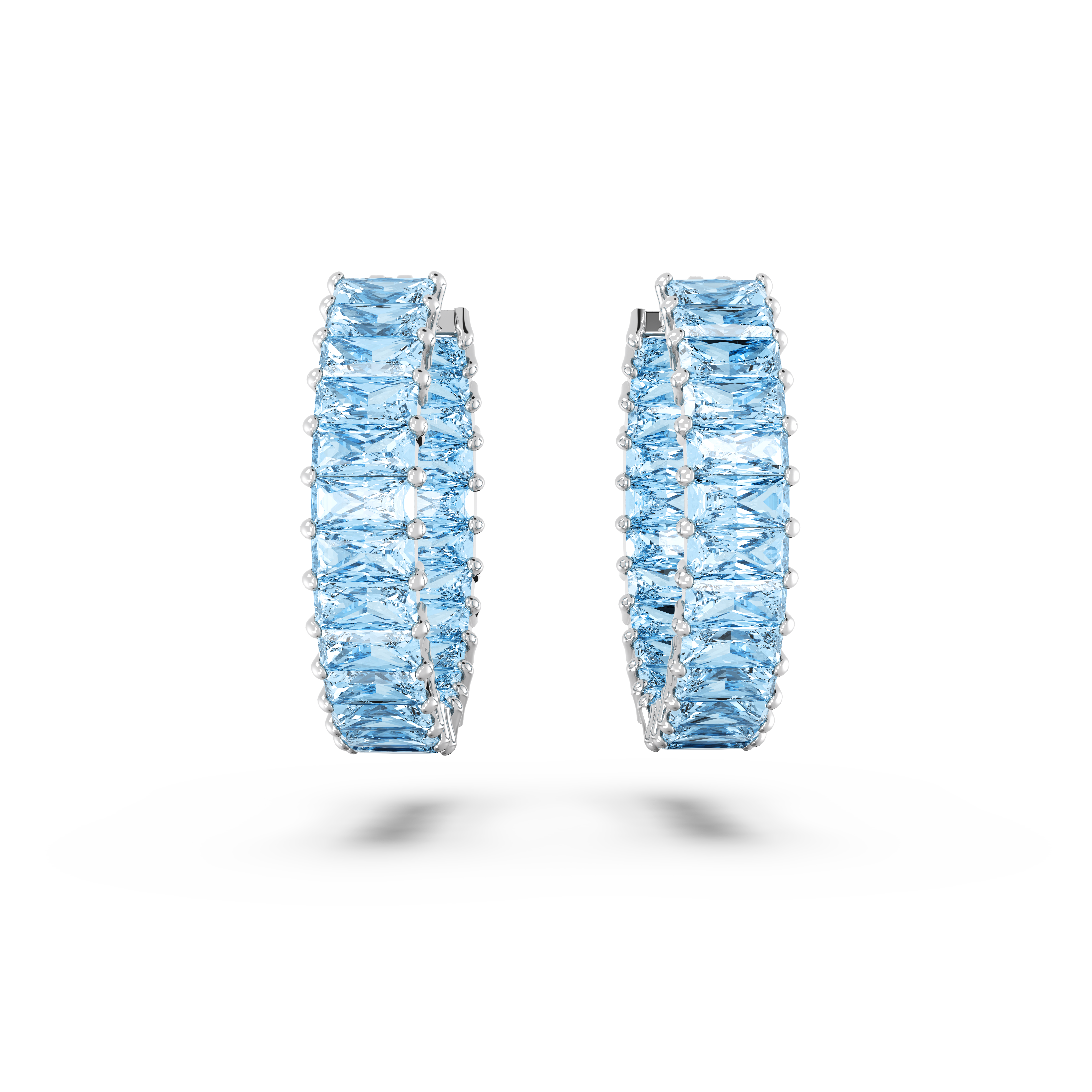 SWAROVSKI MATRIX HOOP EARRINGS, BAGUETTE CUT, BLUE, RHODIUM PLATED 5659037