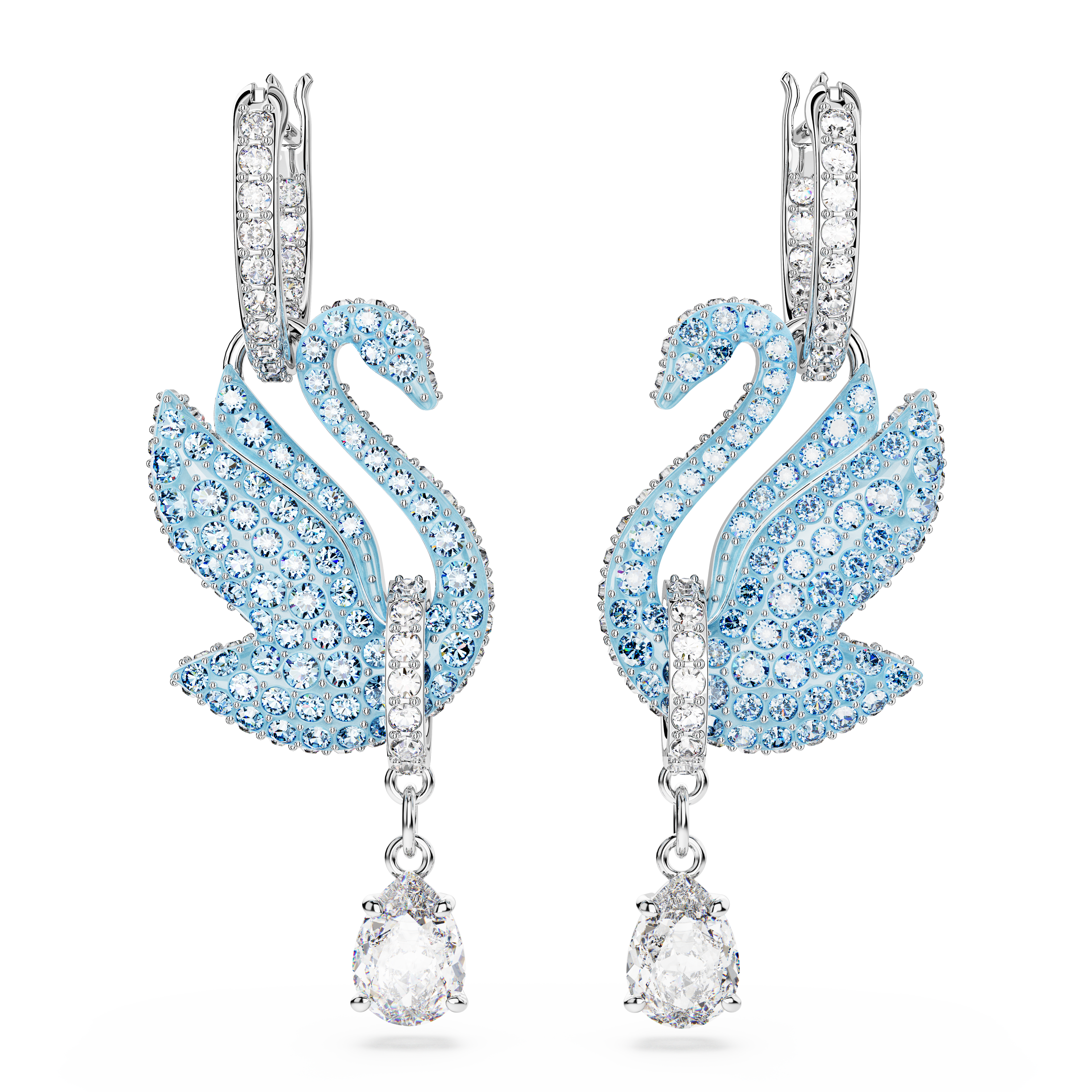 SWAROVSKI SWAROVSKI ICONIC SWAN DROP EARRINGS, SWAN, BLUE, RHODIUM PLATED 5660593
