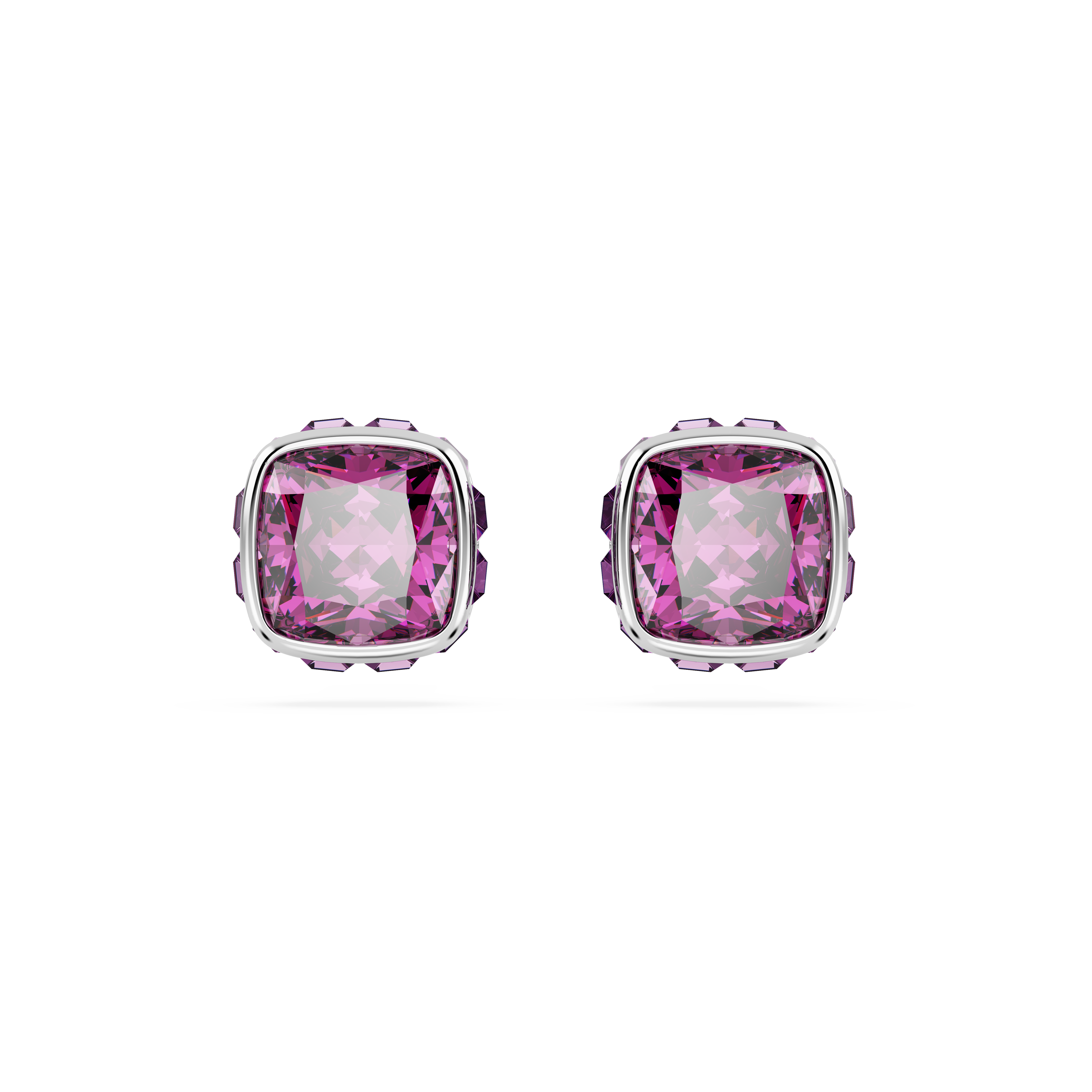 Swarovski Birthstone stud earrings, Square cut, February, Purple, Rhodium plated 5660797