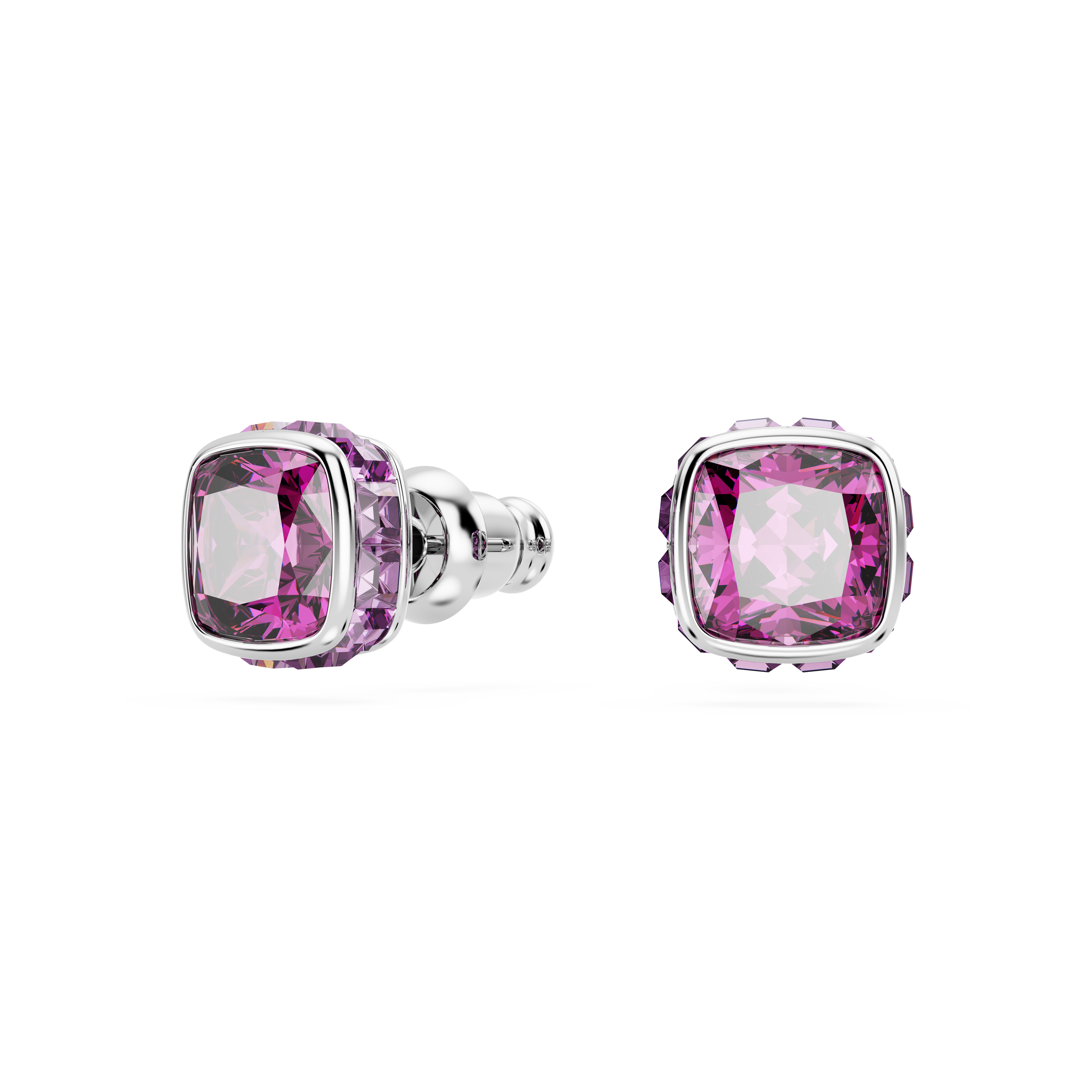 Swarovski Birthstone stud earrings, Square cut, February, Purple, Rhodium plated 5660797