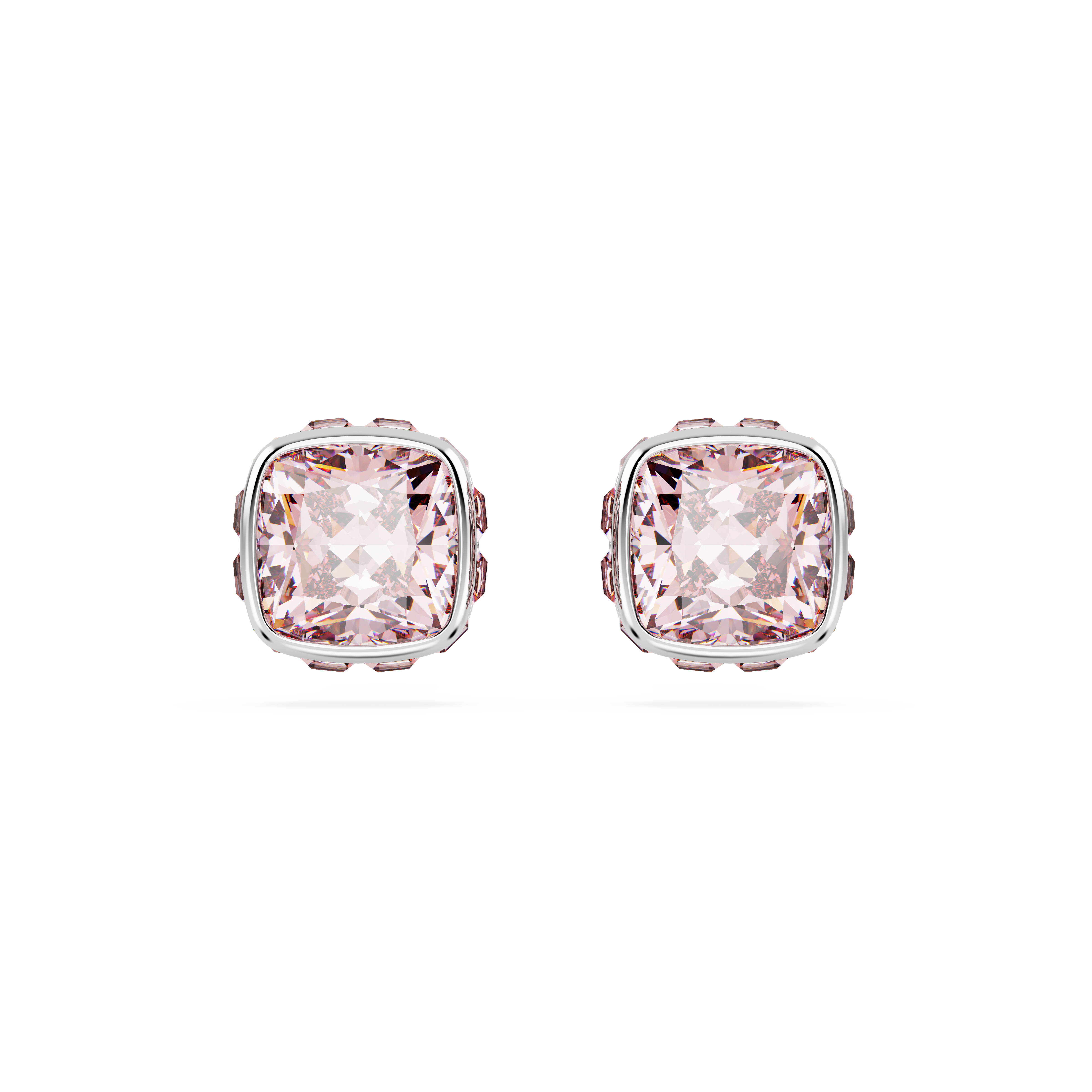 Swarovski Birthstone stud earrings, Square cut, June, Pink, Rhodium plated 5660799